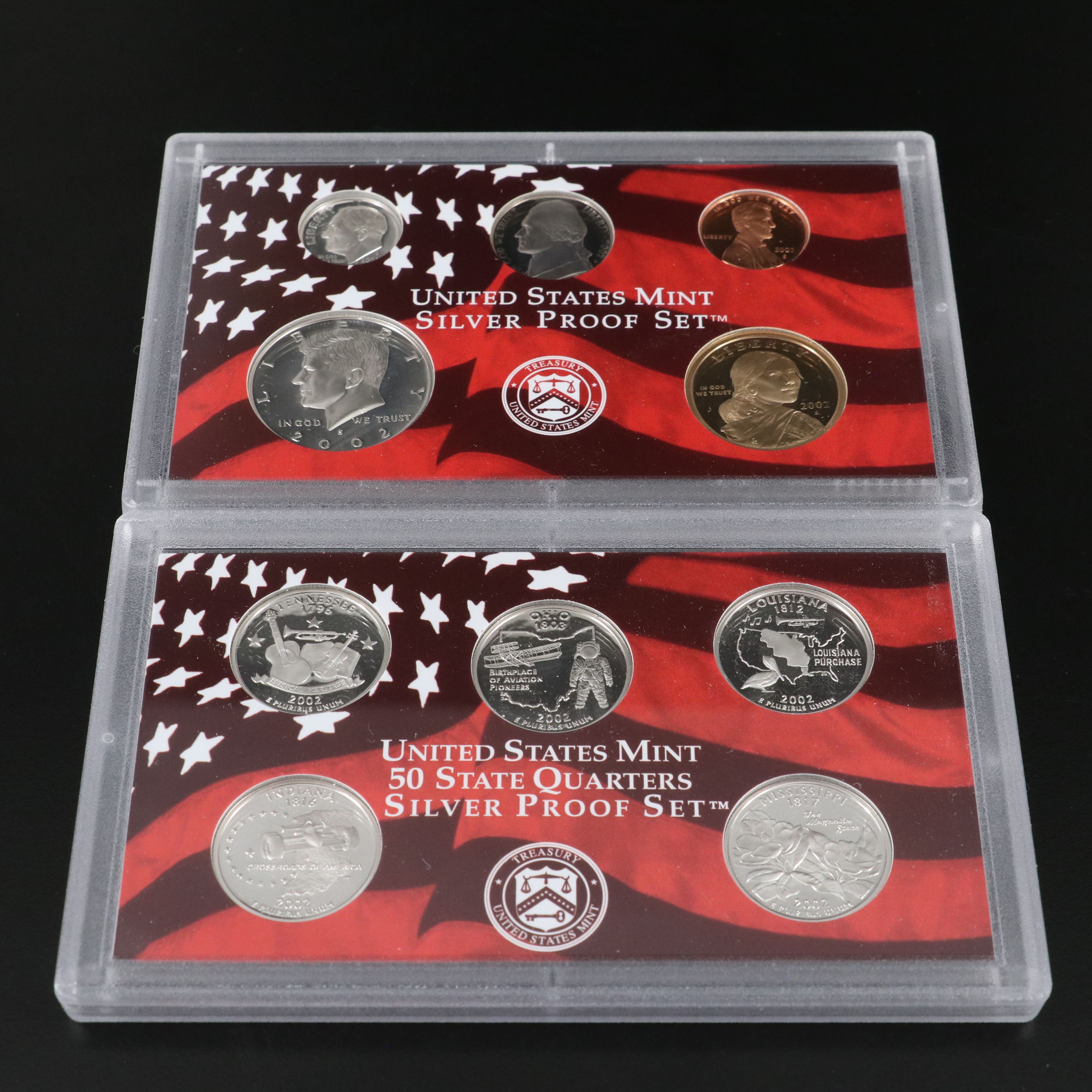 Three United States Modern Silver Proof Sets, 2001, 2002, and 2005