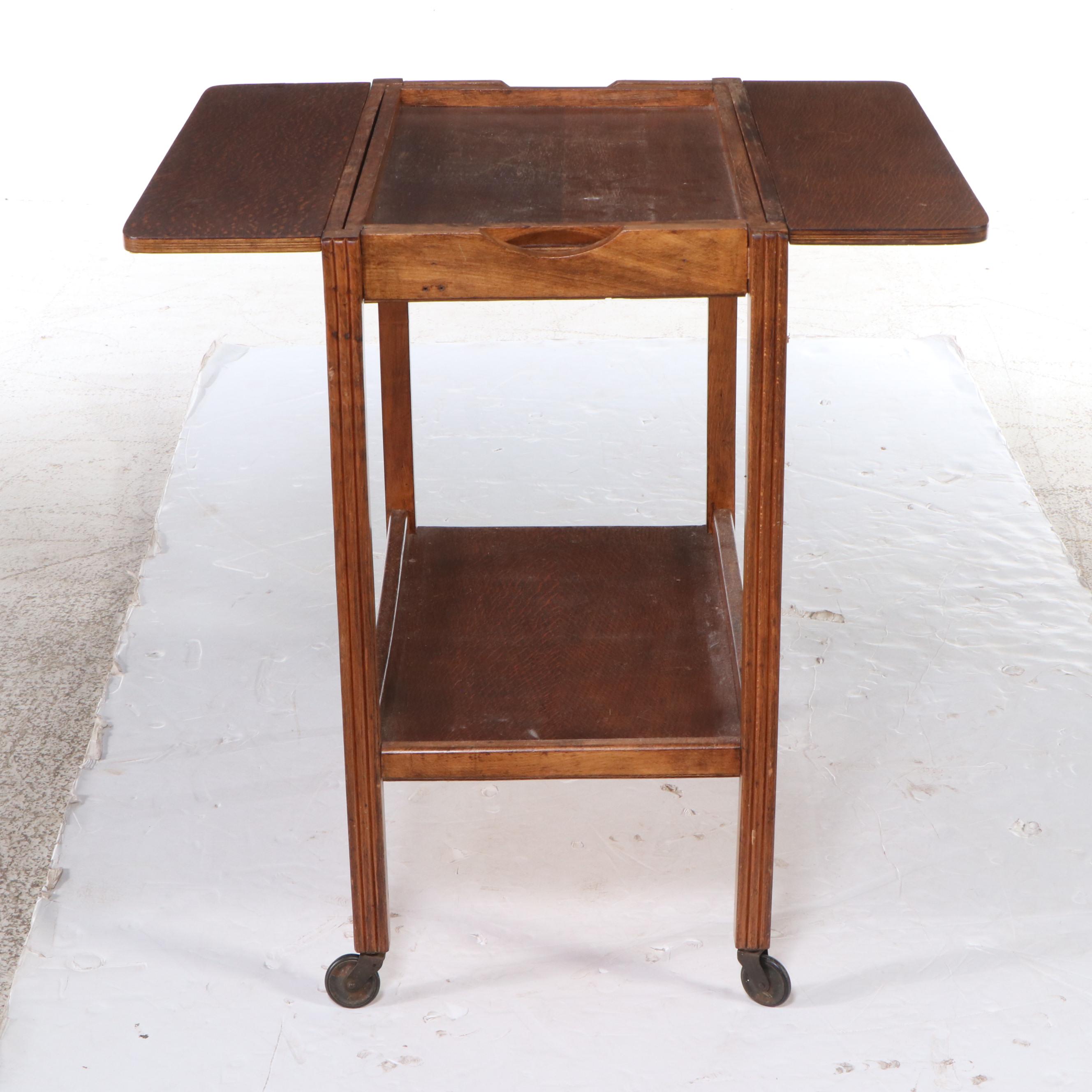Art Deco Oak Drop Leaf Bar Trolley