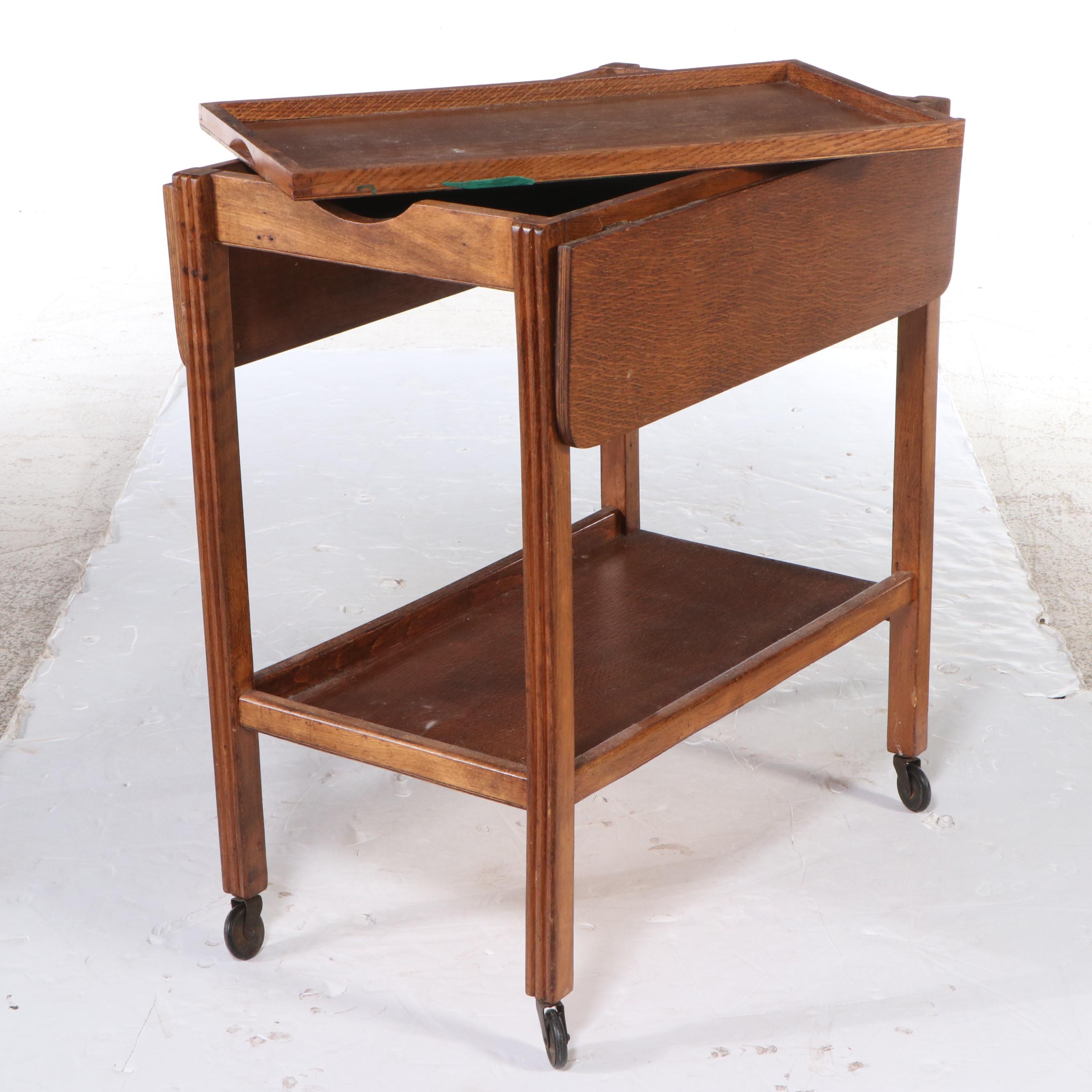 Art Deco Oak Drop Leaf Bar Trolley