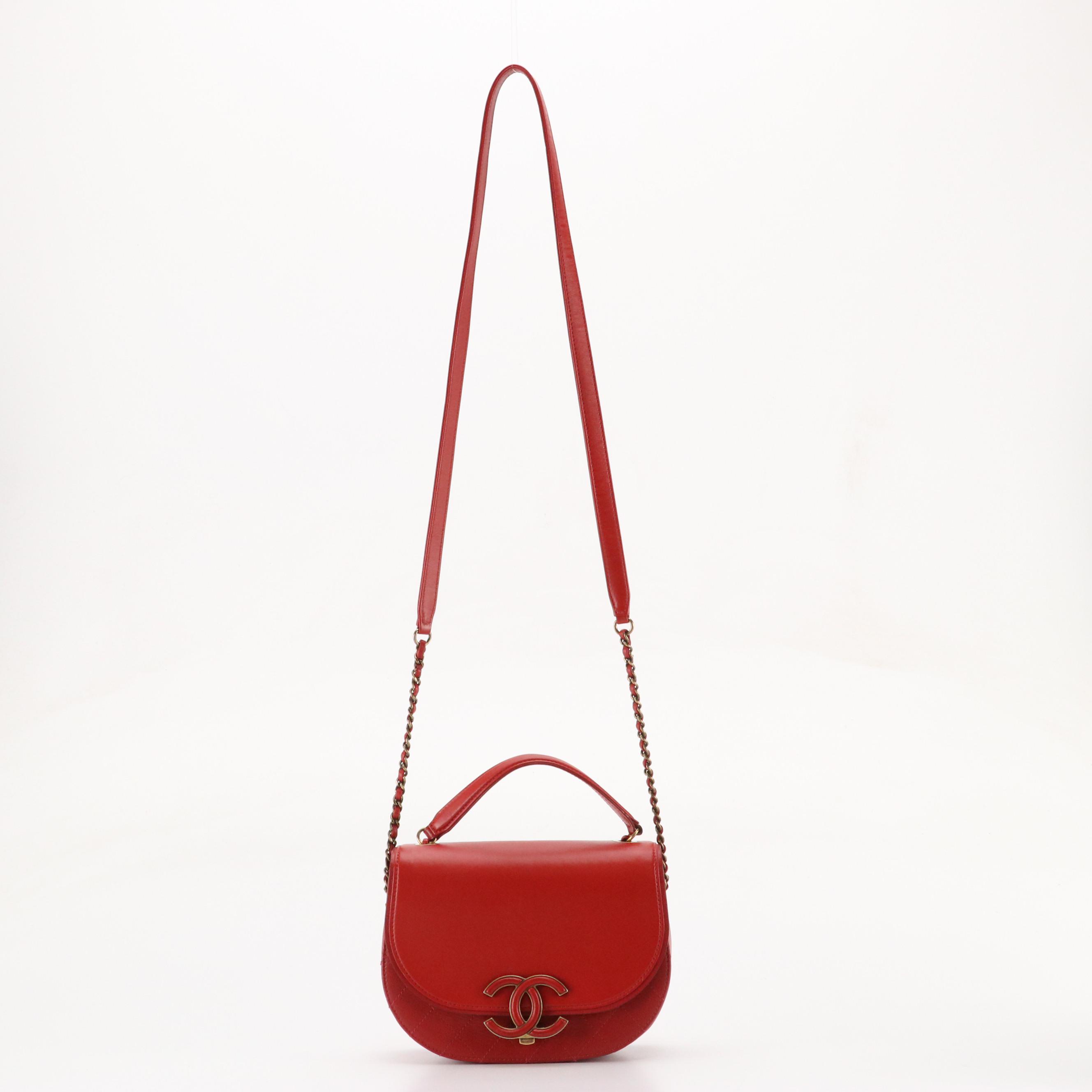 Chanel CC Flap Two-Way Bag in Red Smooth and Quilted Calfskin Leather