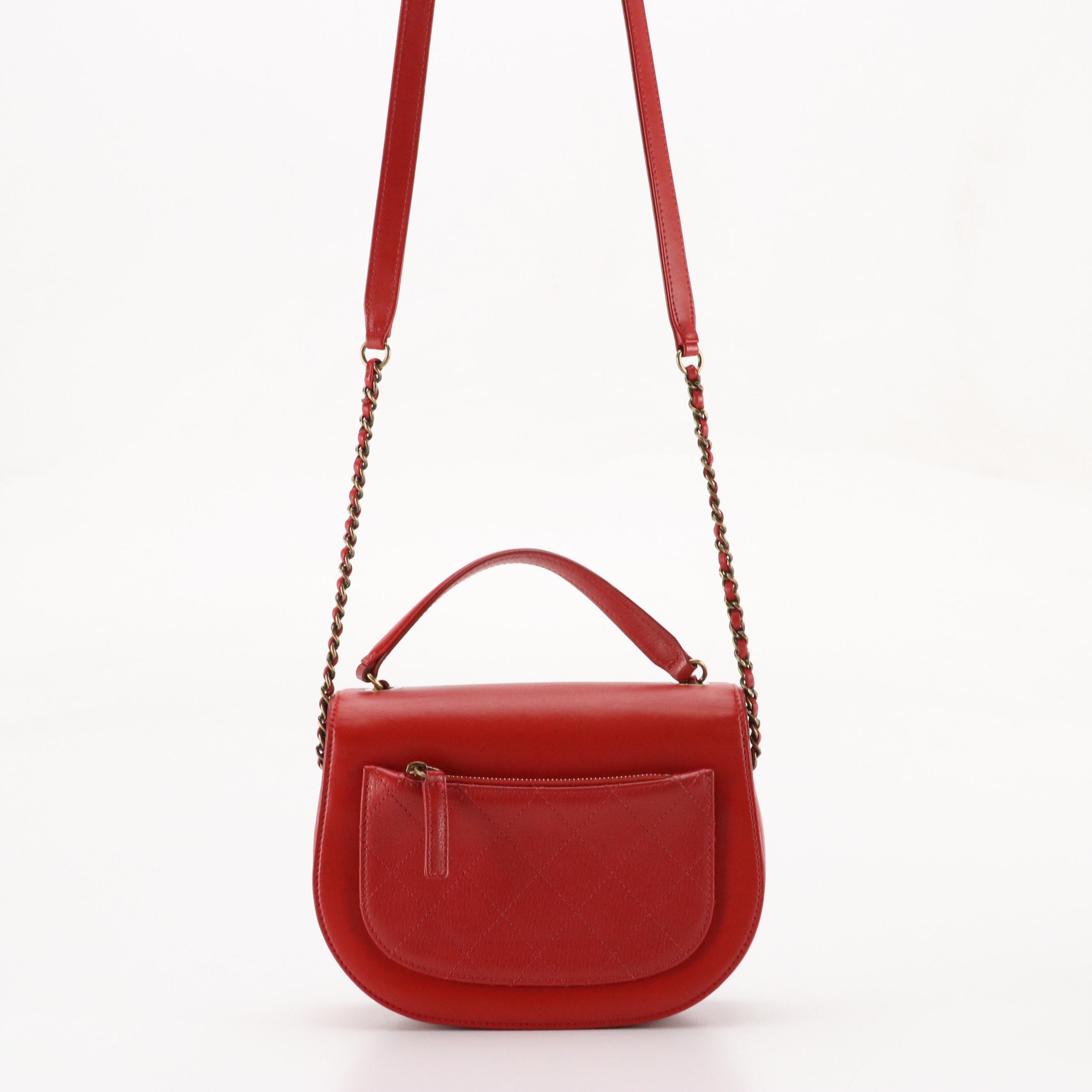 Chanel CC Flap Two-Way Bag in Red Smooth and Quilted Calfskin Leather