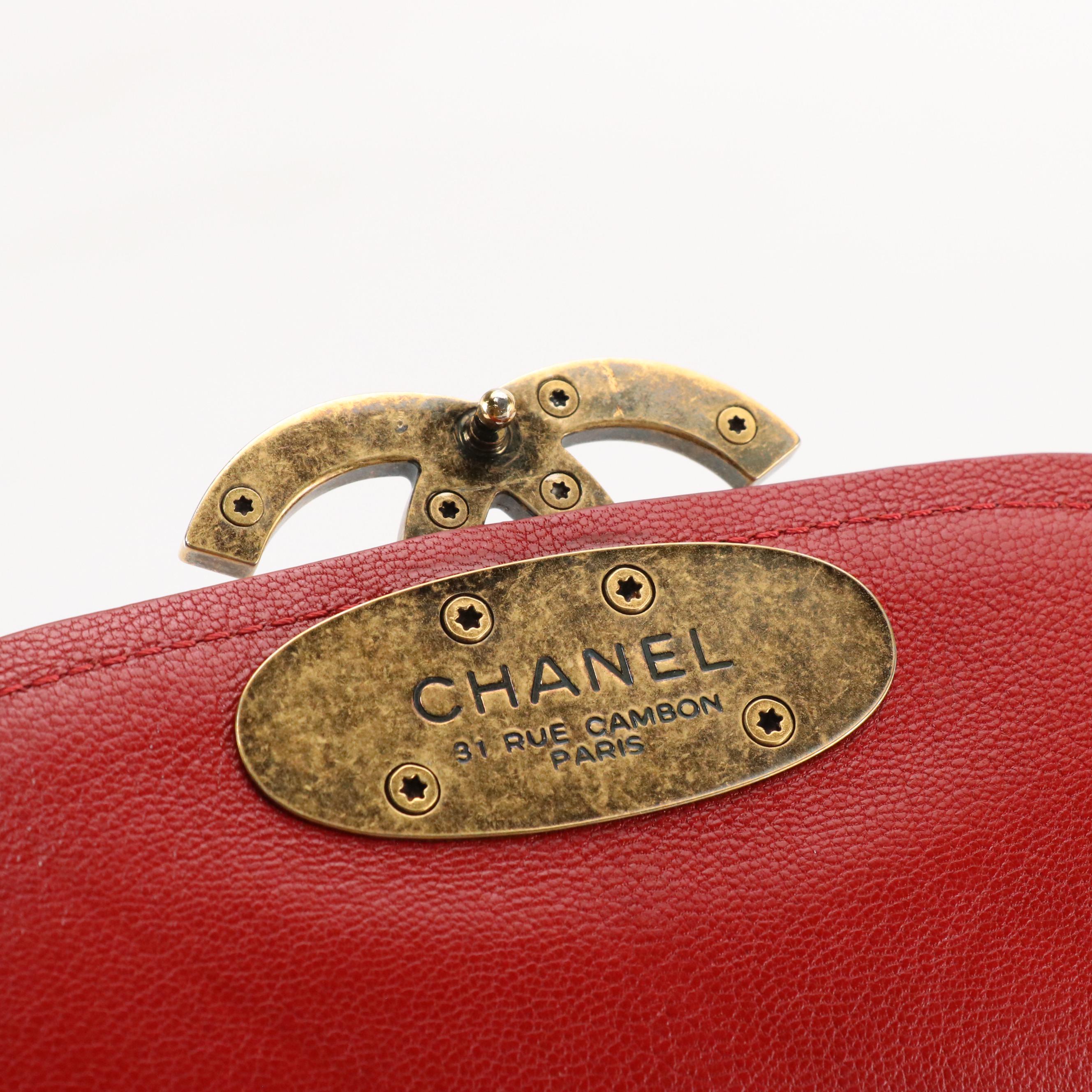 Chanel CC Flap Two-Way Bag in Red Smooth and Quilted Calfskin Leather