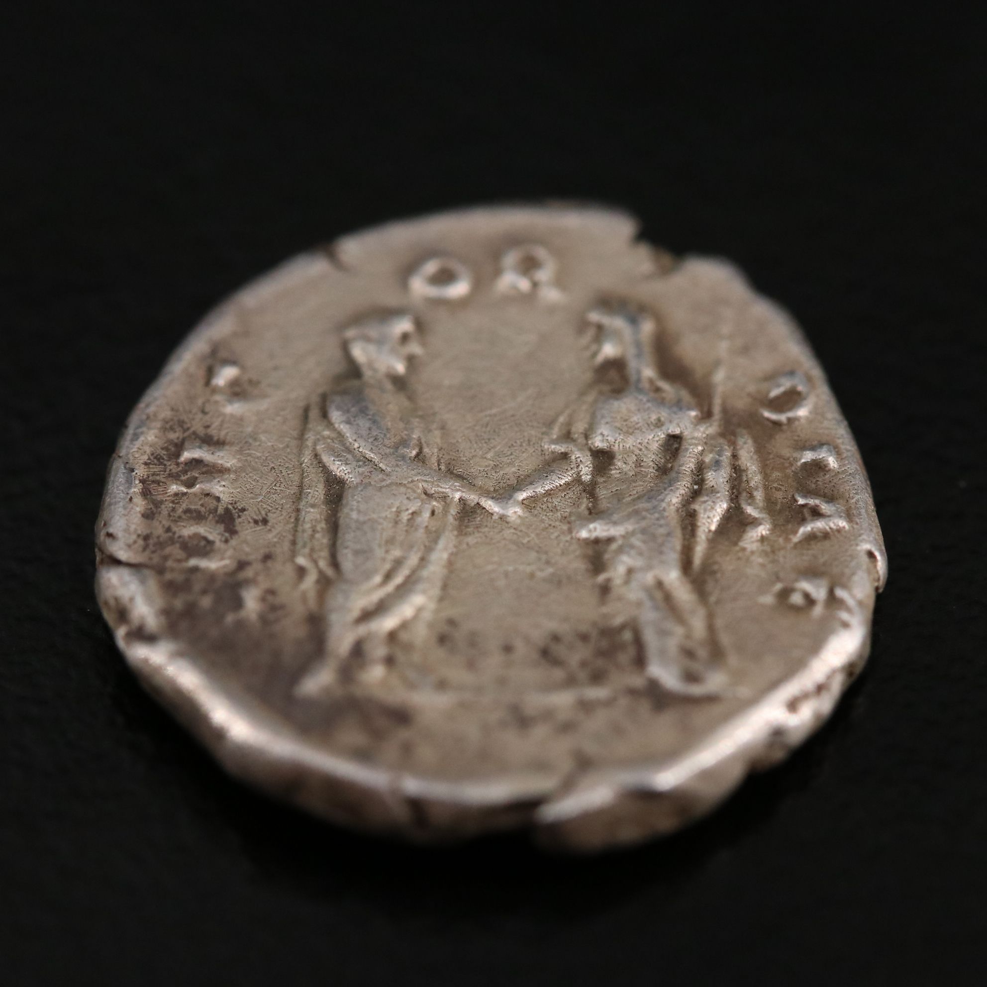 Ancient Roman Imperial AR Denarius Coin of Faustina I, ca. 141 A.D.