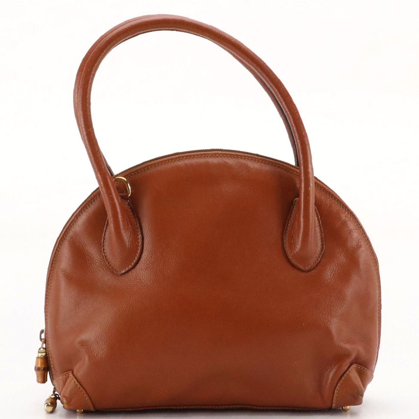 Gucci Dome Shoulder Bag in Brown Leather With Bamboo Zipper Pull