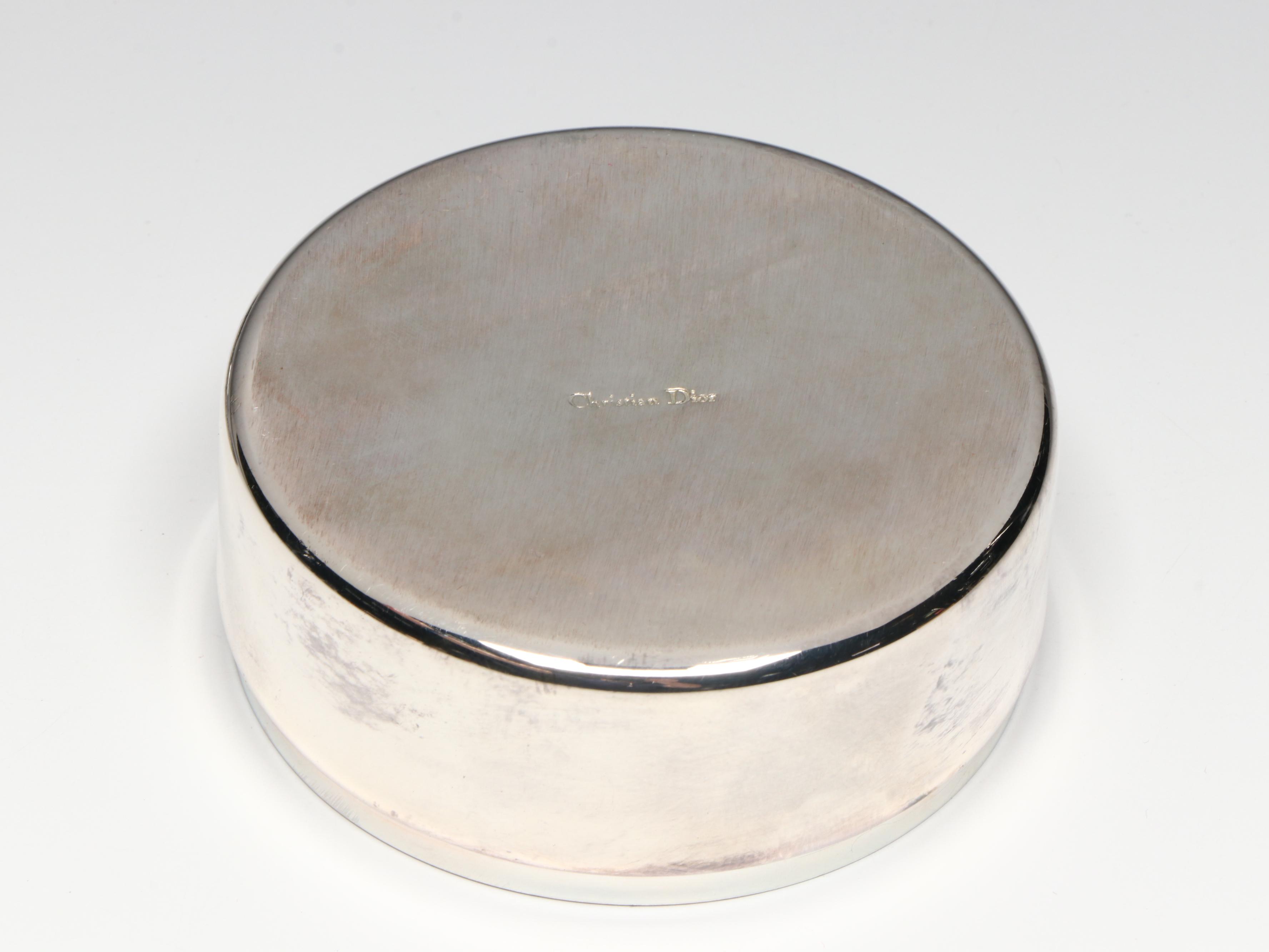Christian Dior Round Silver Plate Box