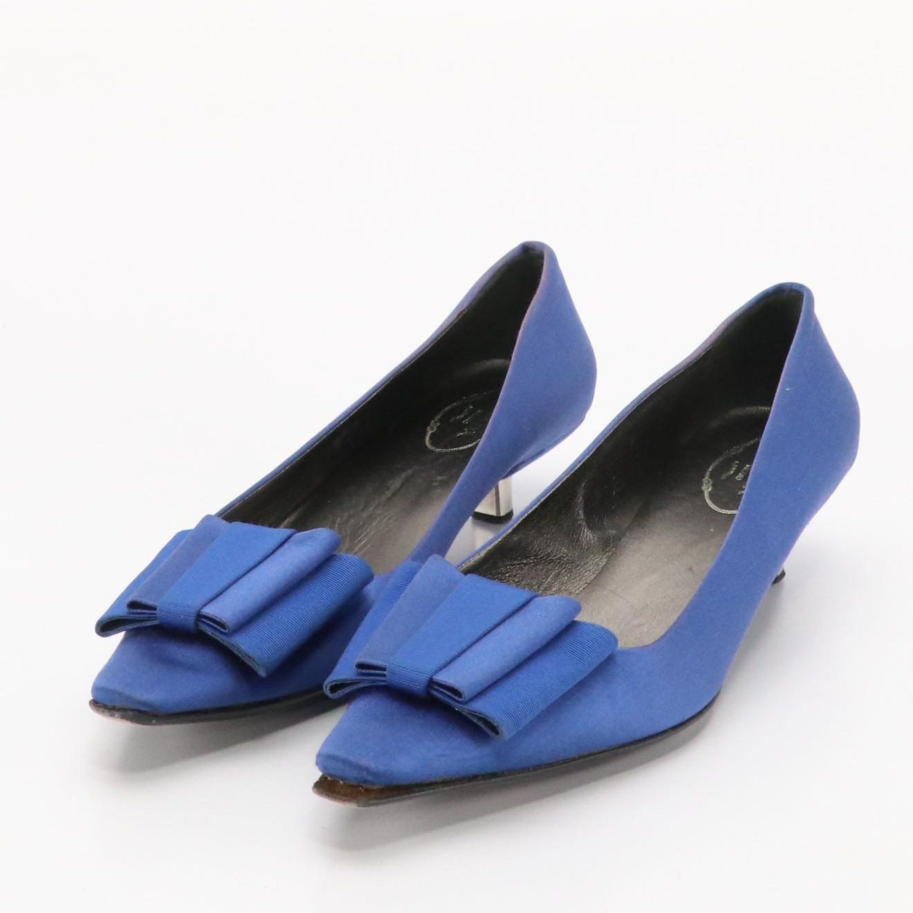Prada Bow-Detailed Low-Heeled Shoes in Royal Blue Satin