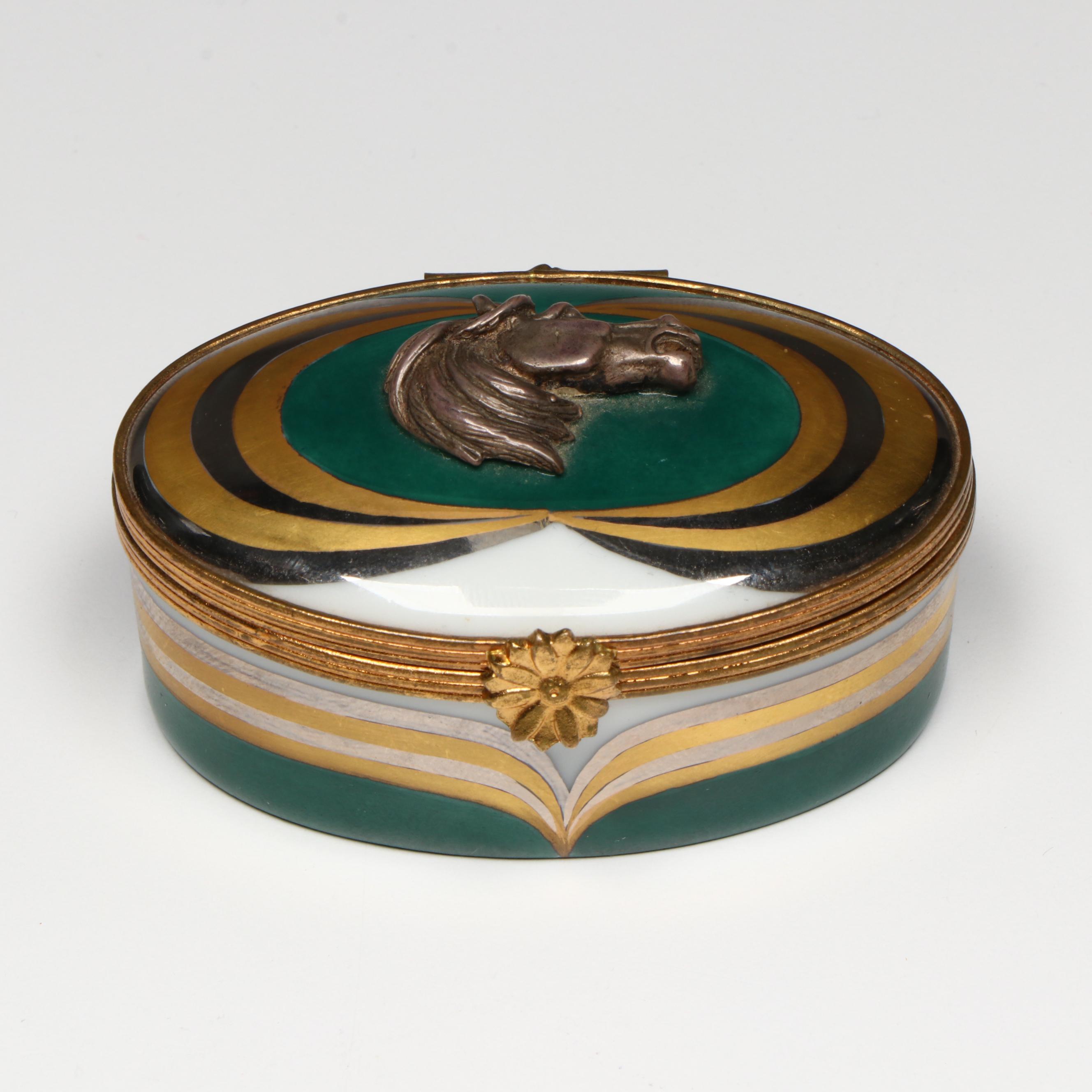 French Hand-Painted Porcelain Horse's Head Limoges Box