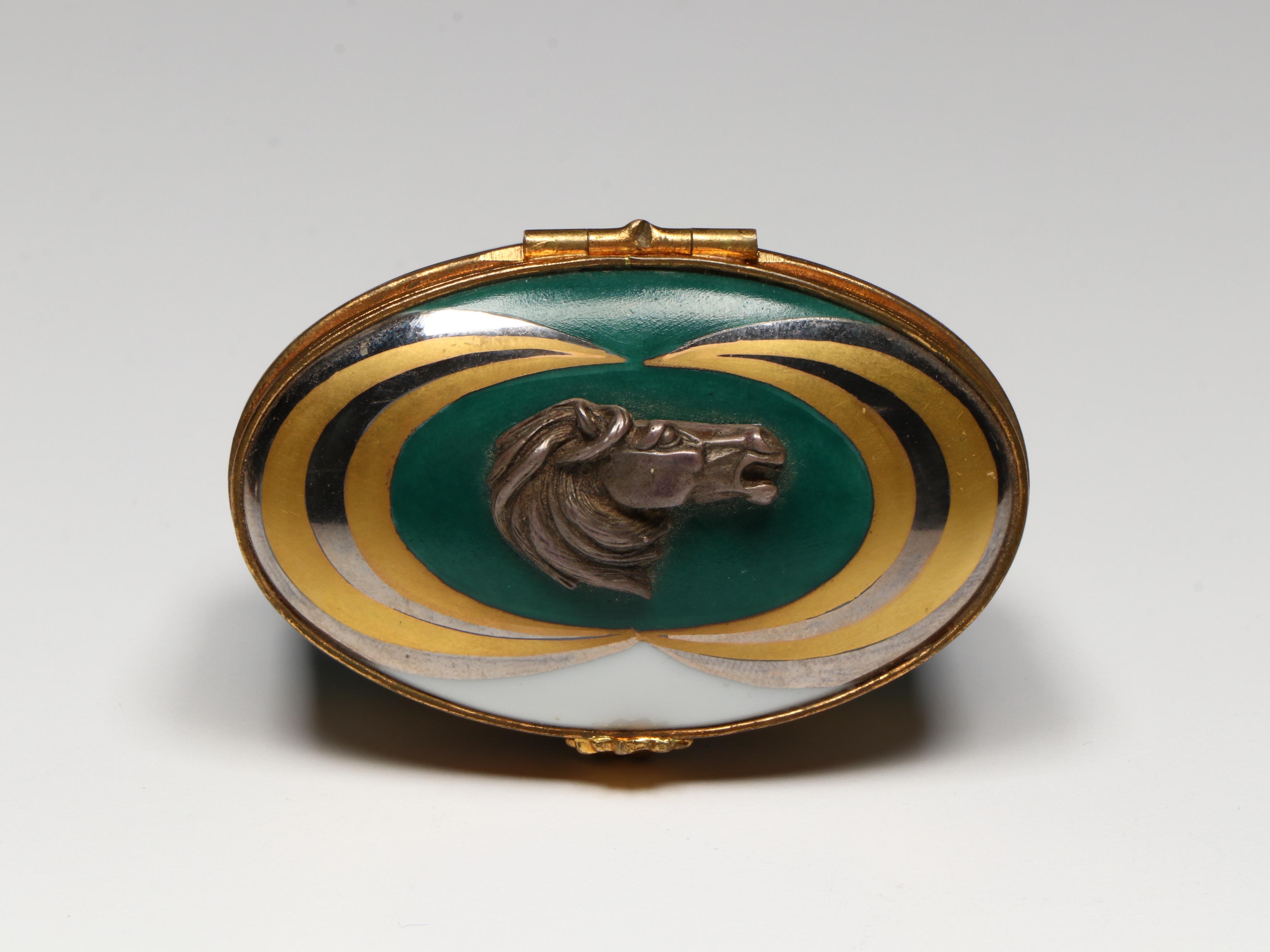 French Hand-Painted Porcelain Horse's Head Limoges Box