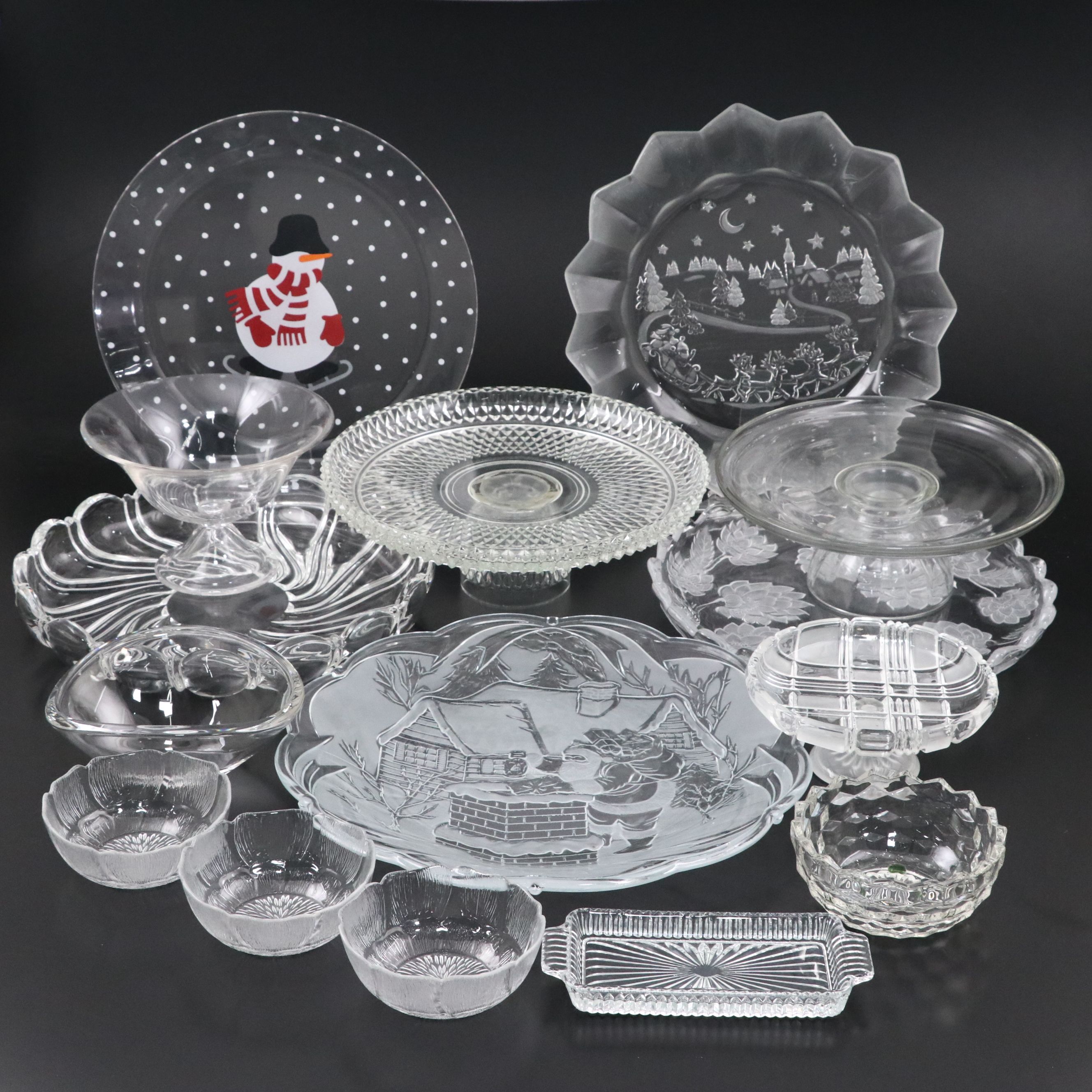 Indiana Glass "Diamond Point" with Other Cake Stand and Tableware
