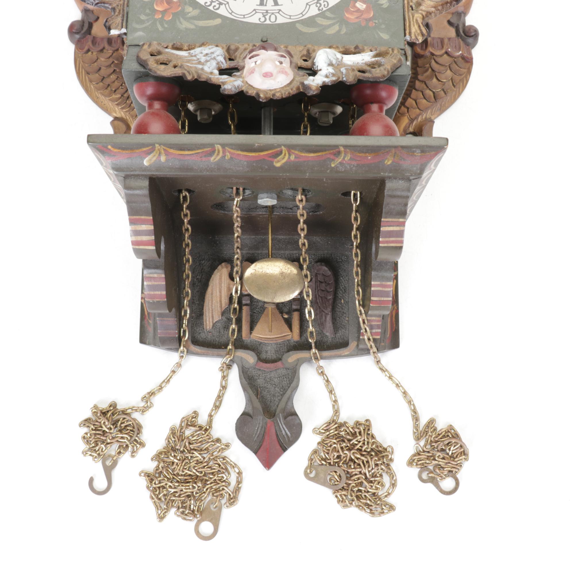 Dutch Friesland "Stoelklok" Hand-Painted Wall Clock, Late 19th/Early 20th C.