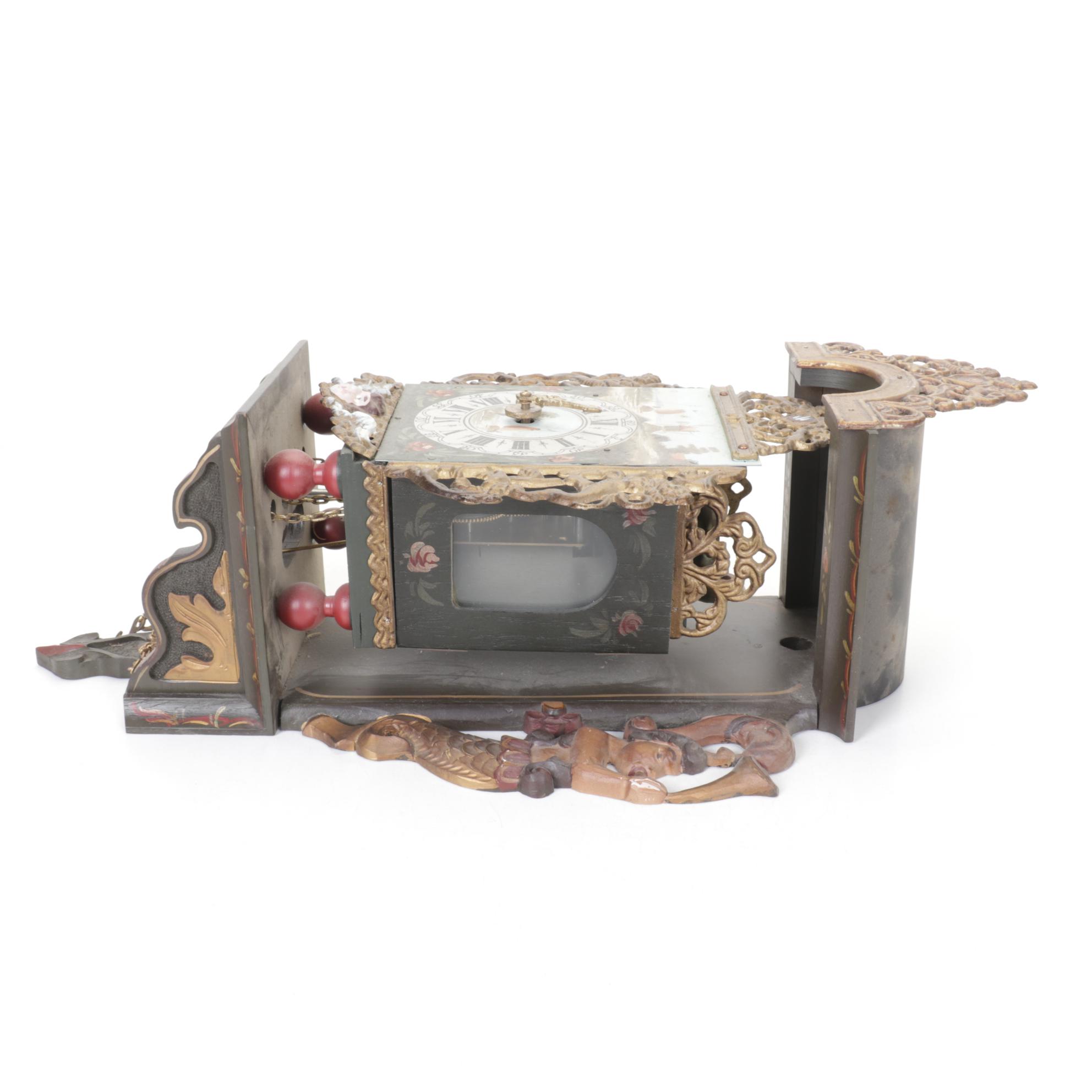 Dutch Friesland "Stoelklok" Hand-Painted Wall Clock, Late 19th/Early 20th C.