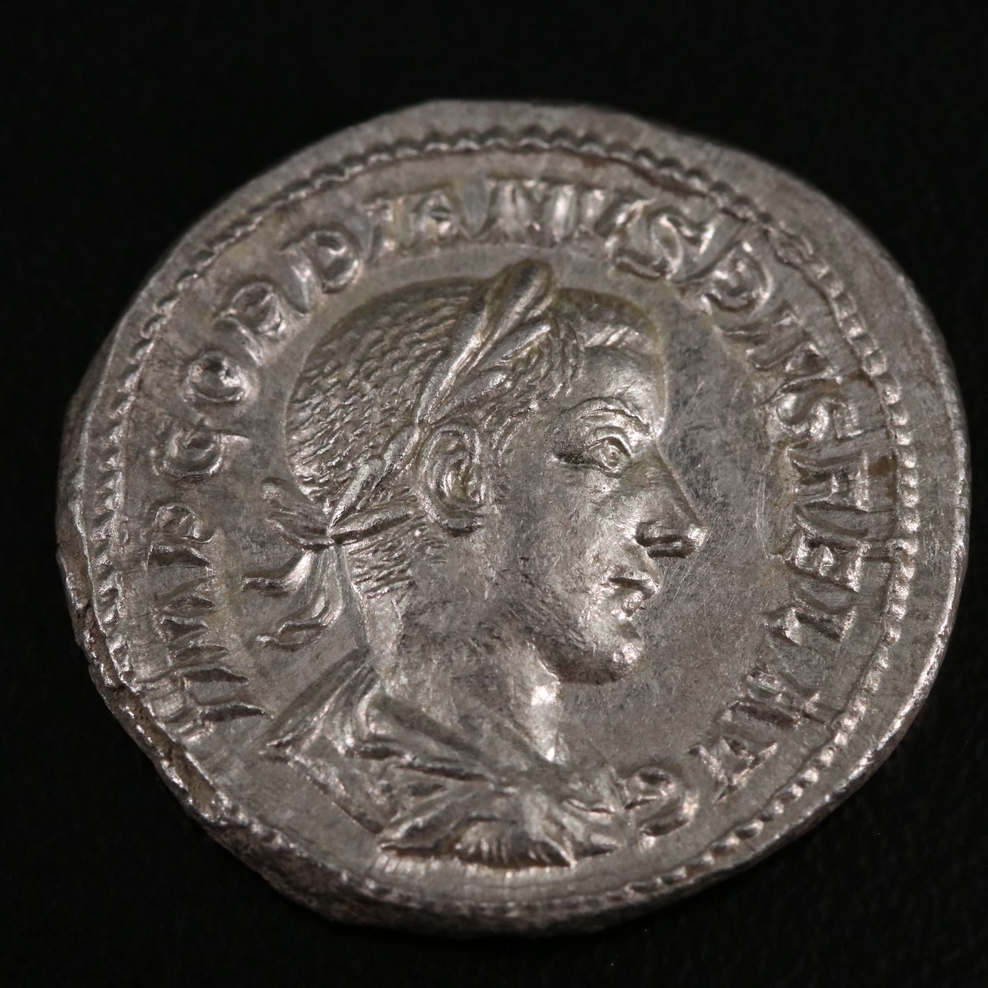 Ancient Roman Imperial AR Denarius Coin of Gordian III, ca. 242 A.D.