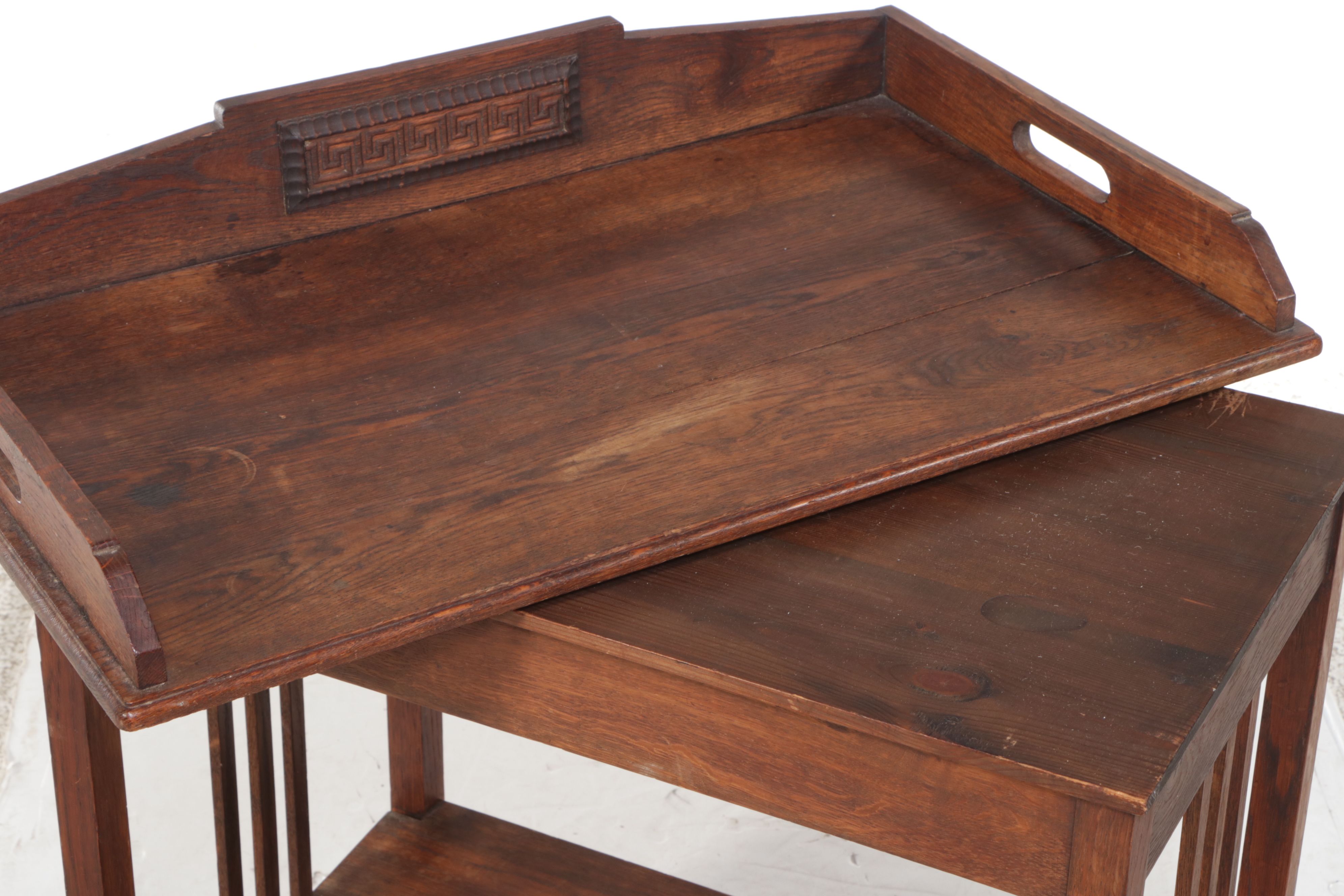 Arts & Crafts Oak Tray Top Serving Table