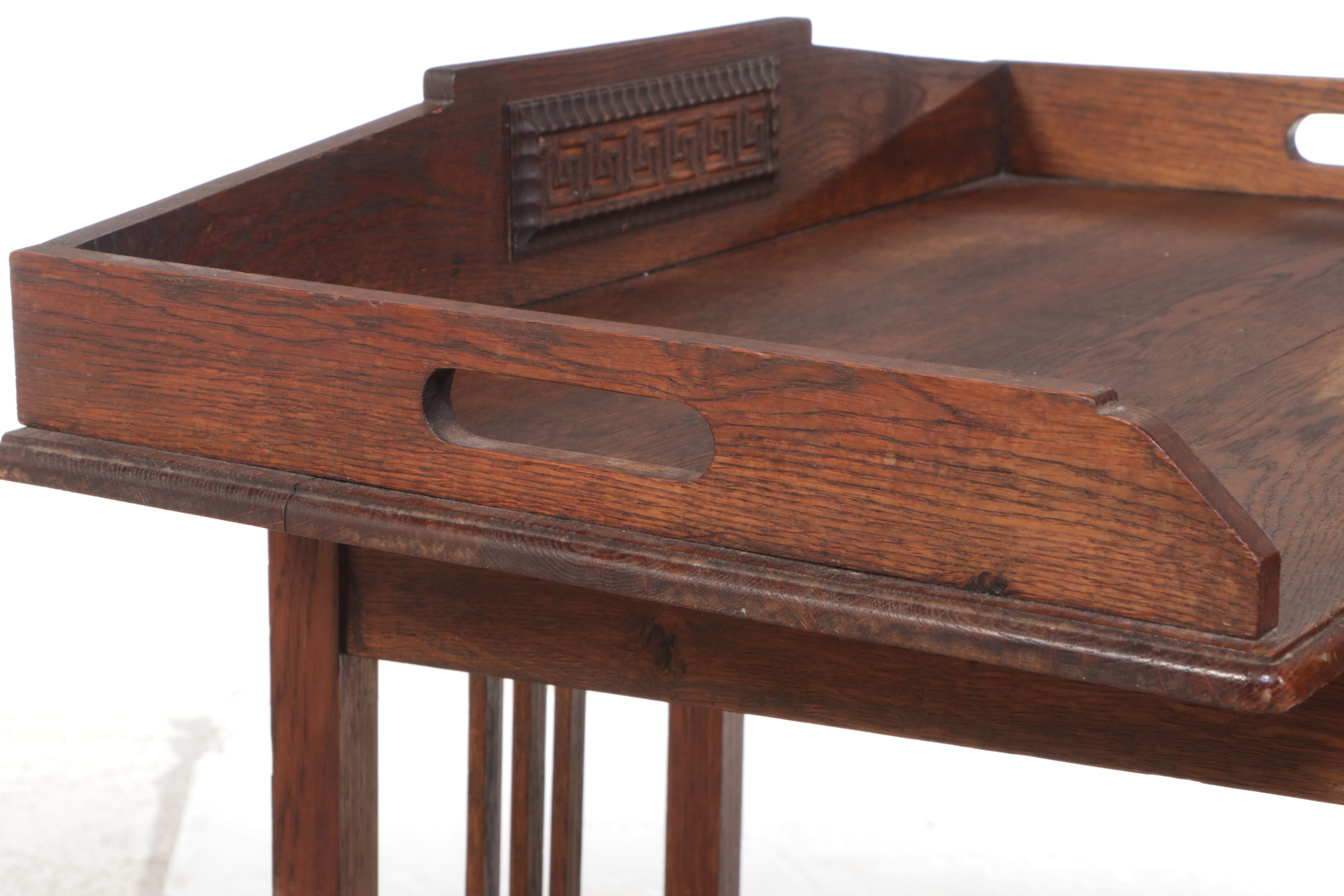 Arts & Crafts Oak Tray Top Serving Table