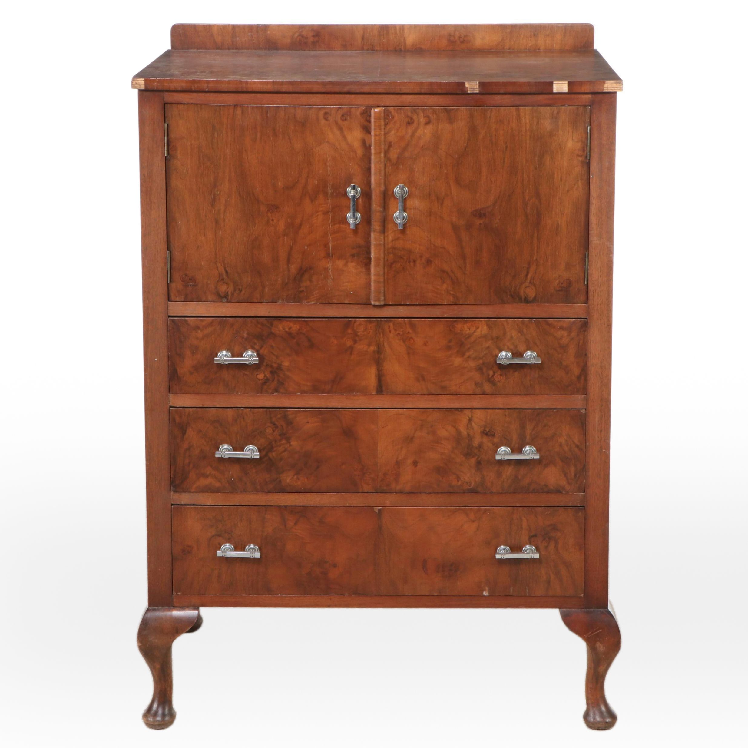 Queen Anne Style Burl Wood Tallboy, Early 20th Century