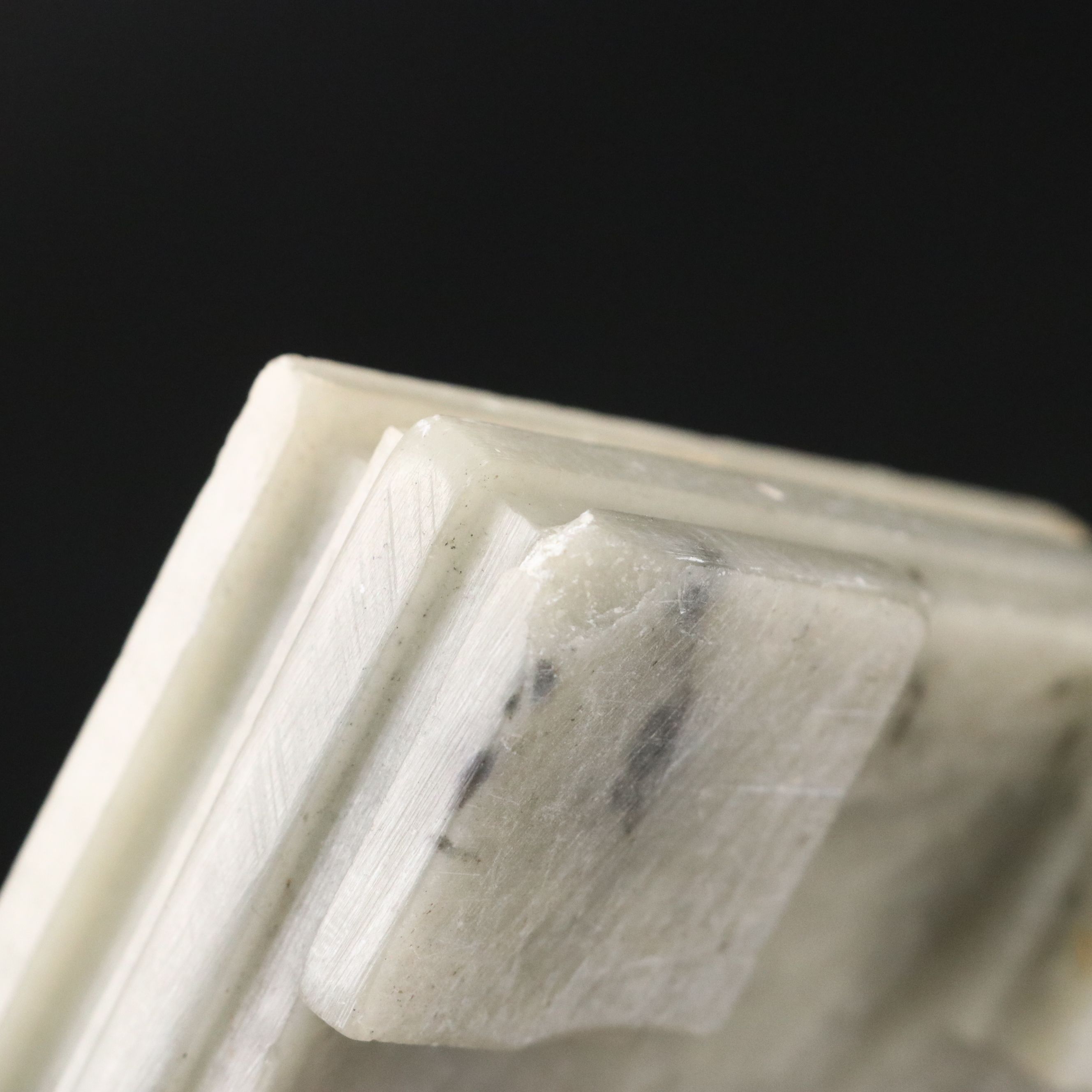 Carved Soapstone Karana Mudra Buddha Seated on Lotus Blossom with Base