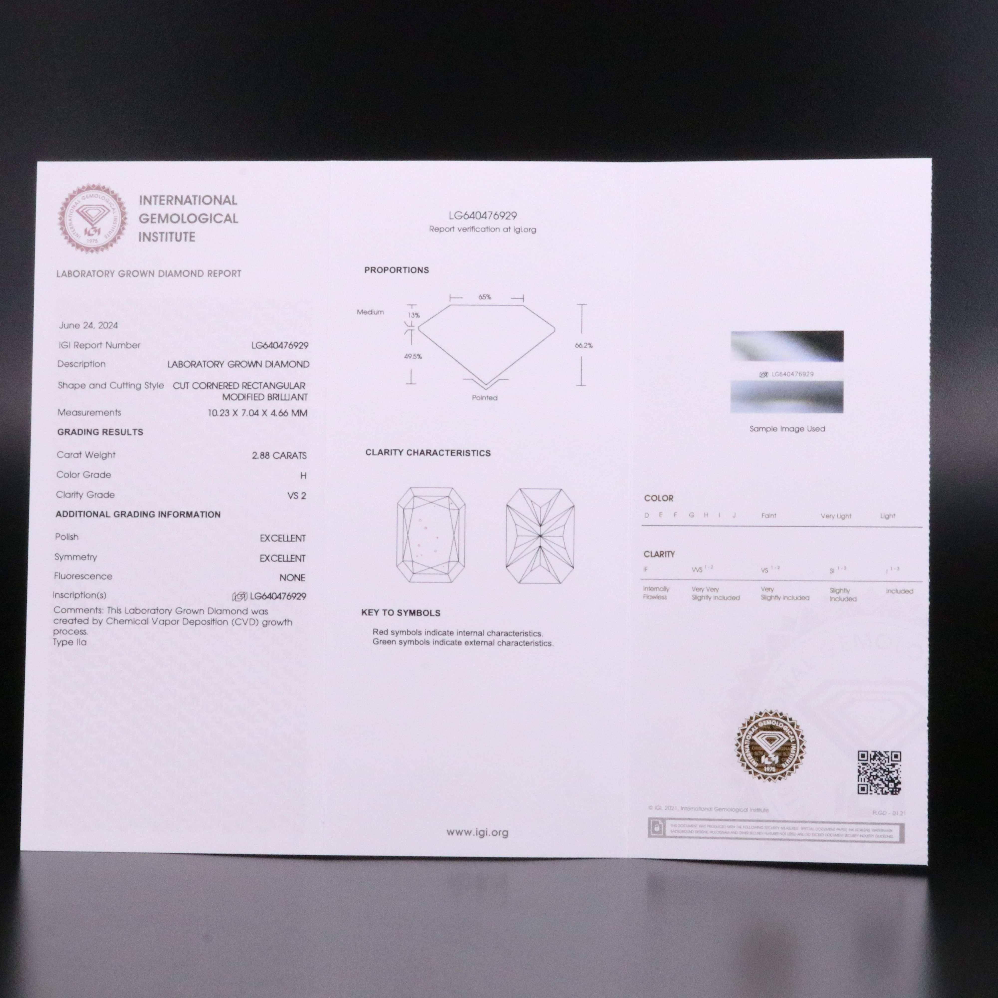 Loose 2.88 CT Lab Grown Diamond with IGI Report