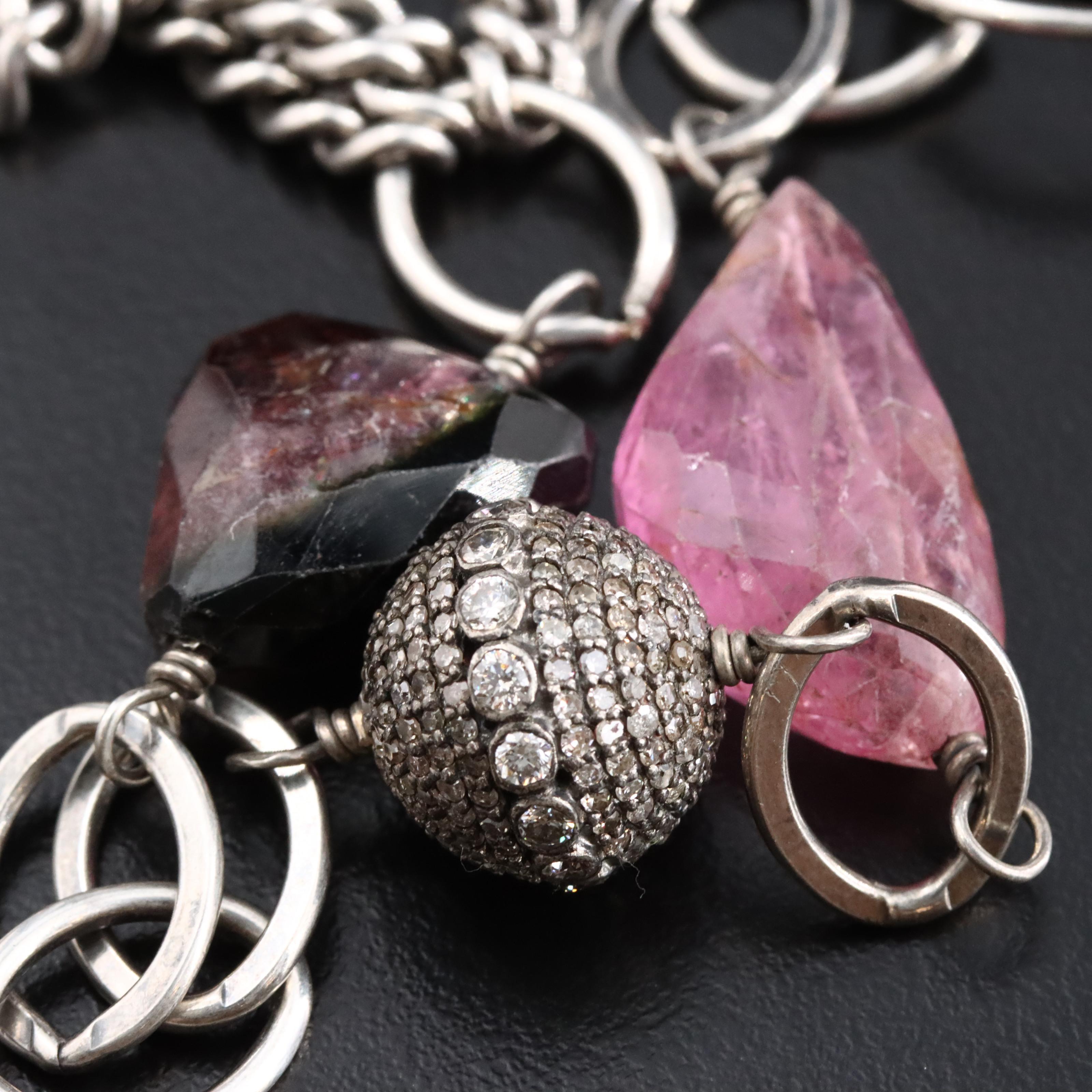 Sheryl Lowe Sterling Tourmaline and Diamond Pavé Necklace