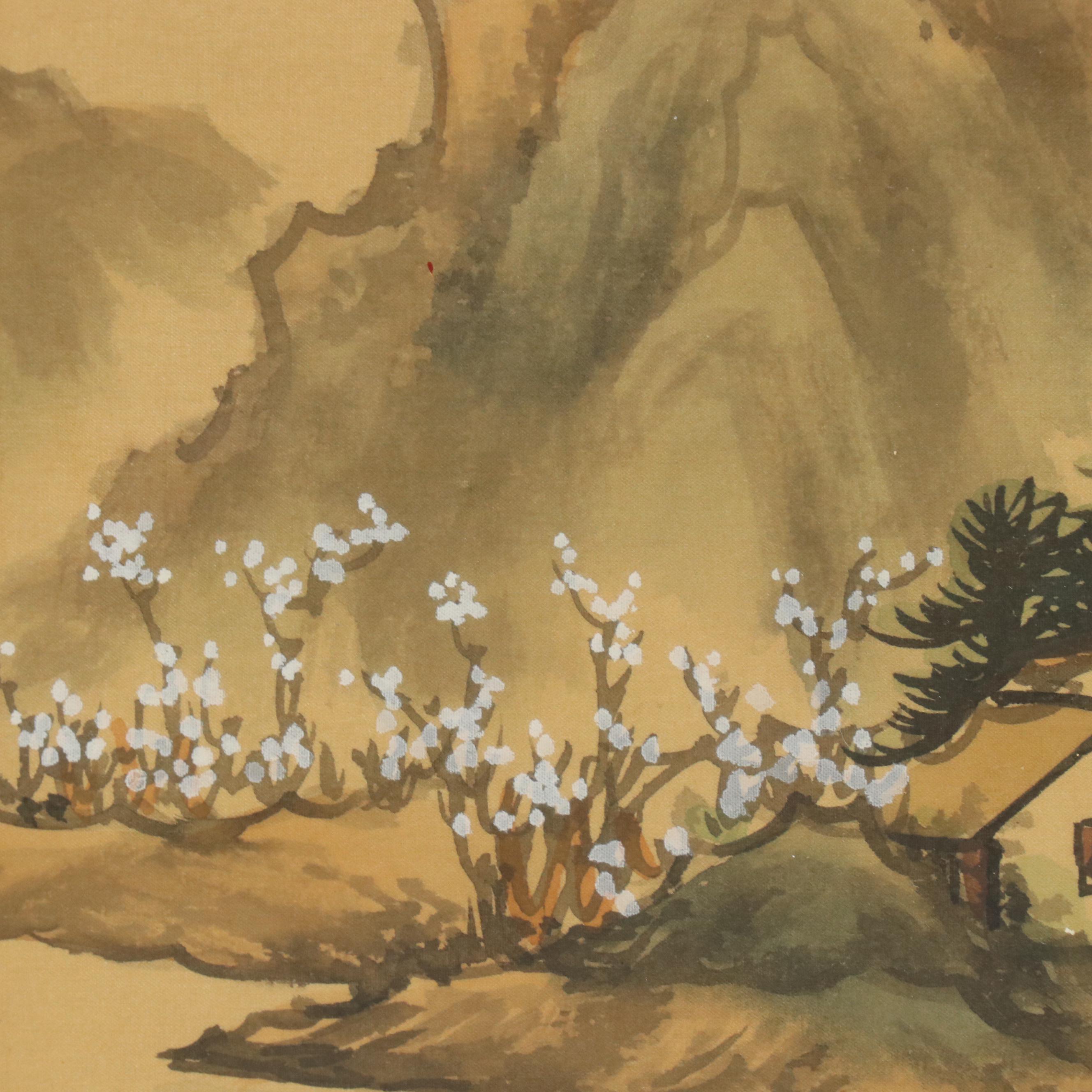 Chinese Coastal Landscape Ink Wash and Watercolor Painting