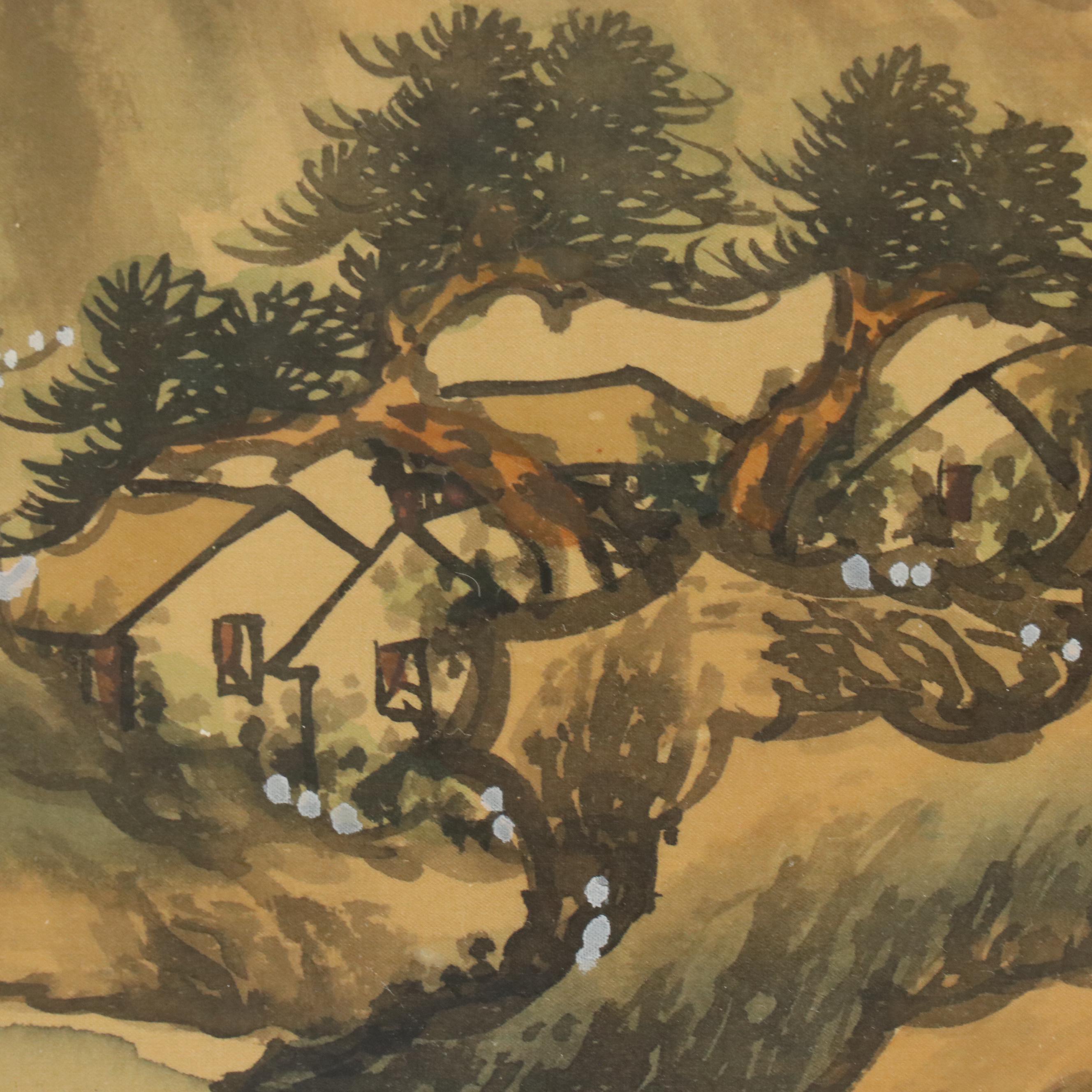 Chinese Coastal Landscape Ink Wash and Watercolor Painting