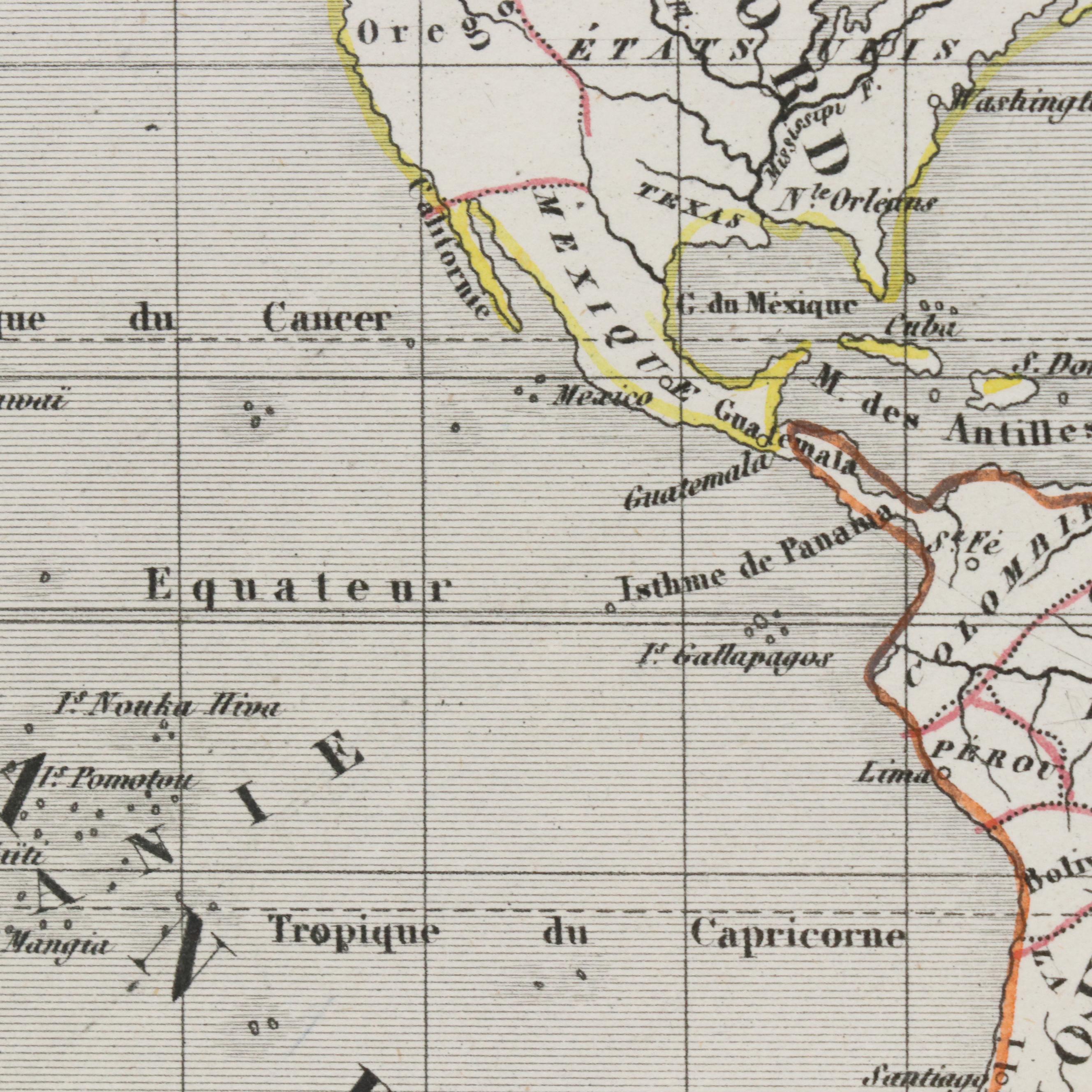 Hand-Painted Engraved Map "Planisphère" After R. Bonheur and V. Levasseur, 1840s