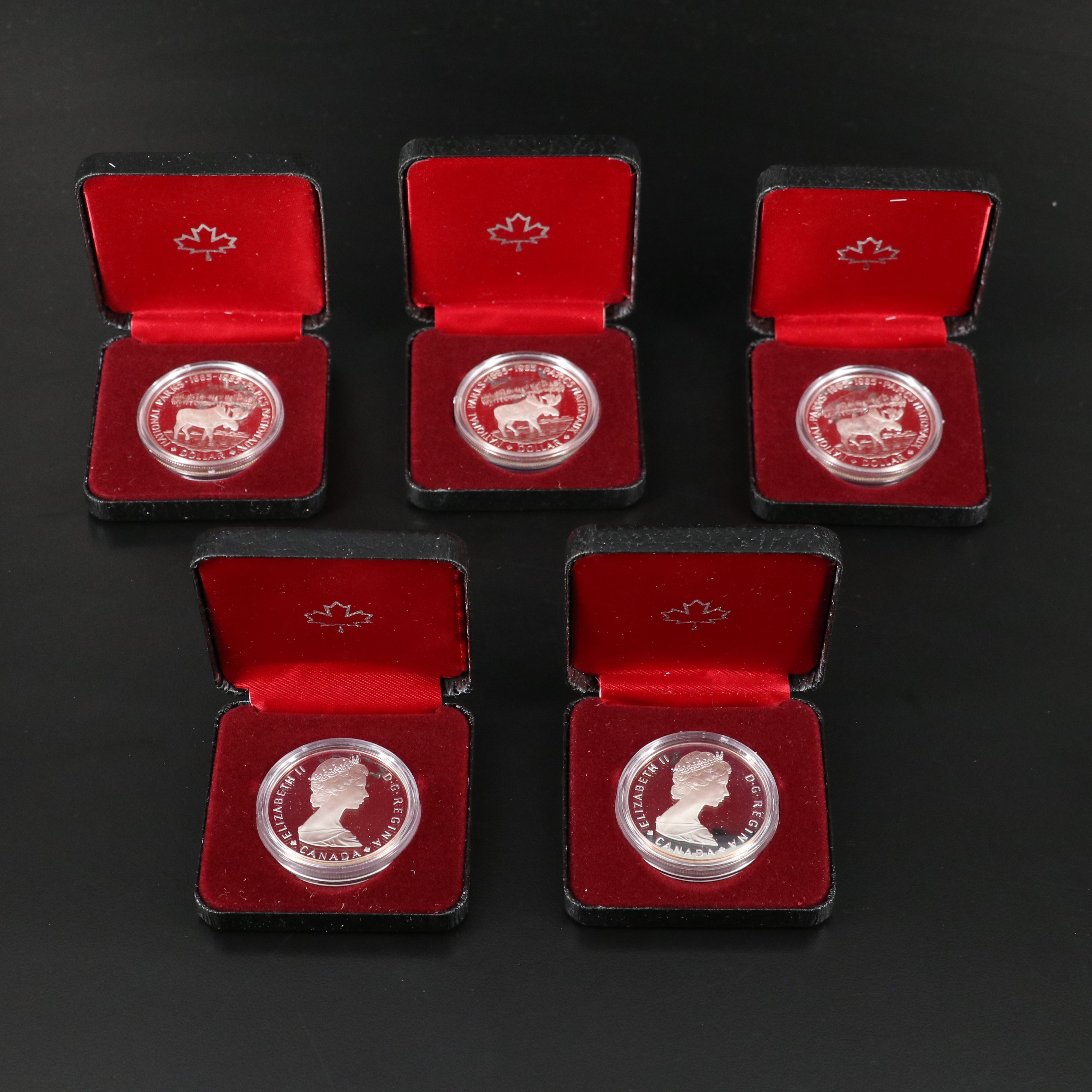 Five 1985 Canada Silver Proof Commemorative Dollars