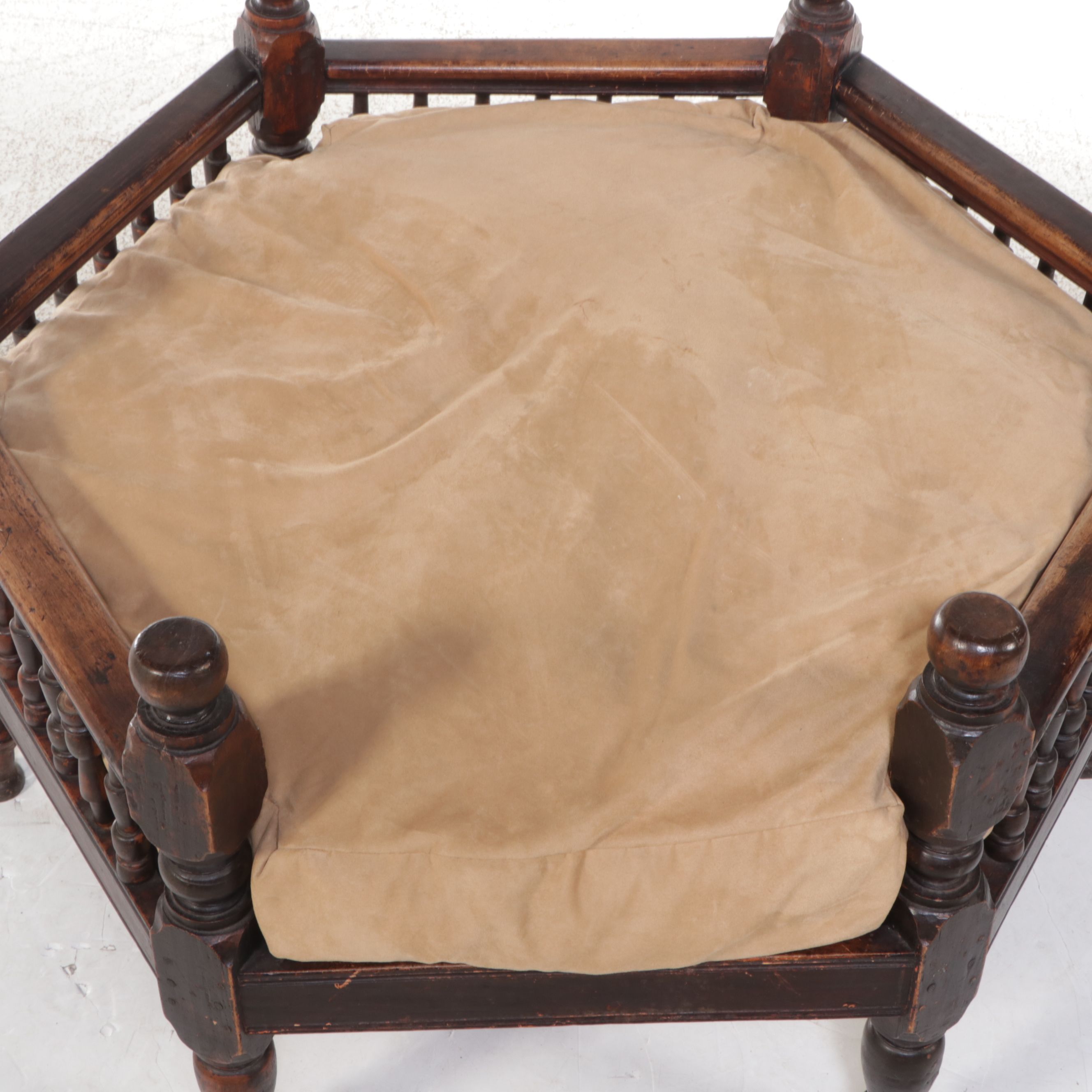 Antique Thai Hexagonal Monk's Bench Converted to Dog Bed