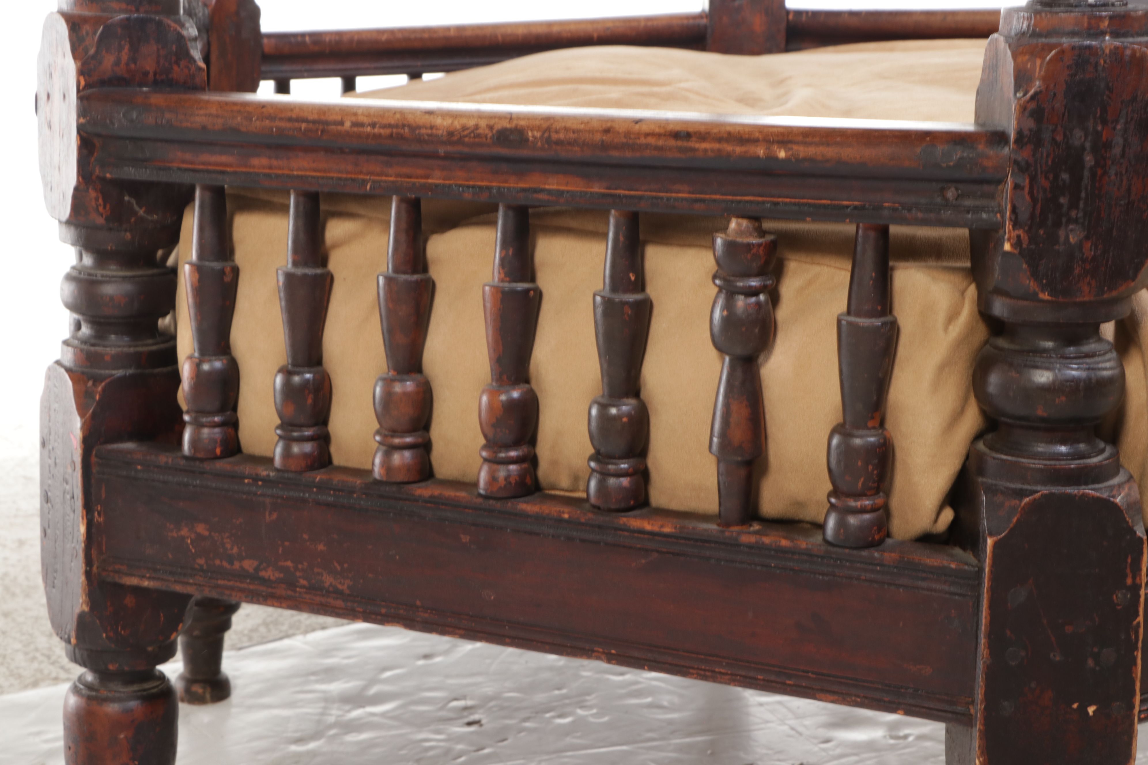 Antique Thai Hexagonal Monk's Bench Converted to Dog Bed