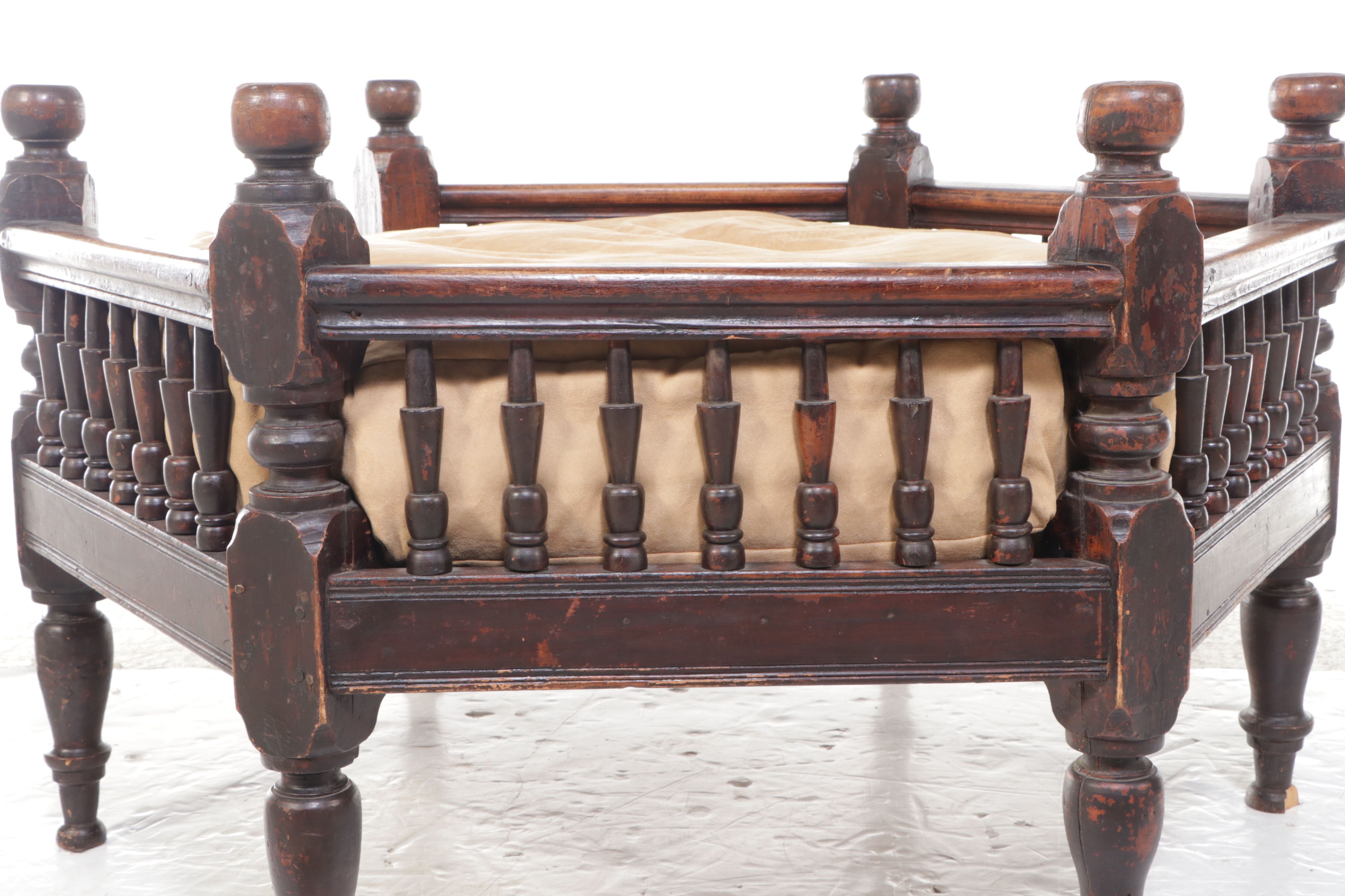 Antique Thai Hexagonal Monk's Bench Converted to Dog Bed