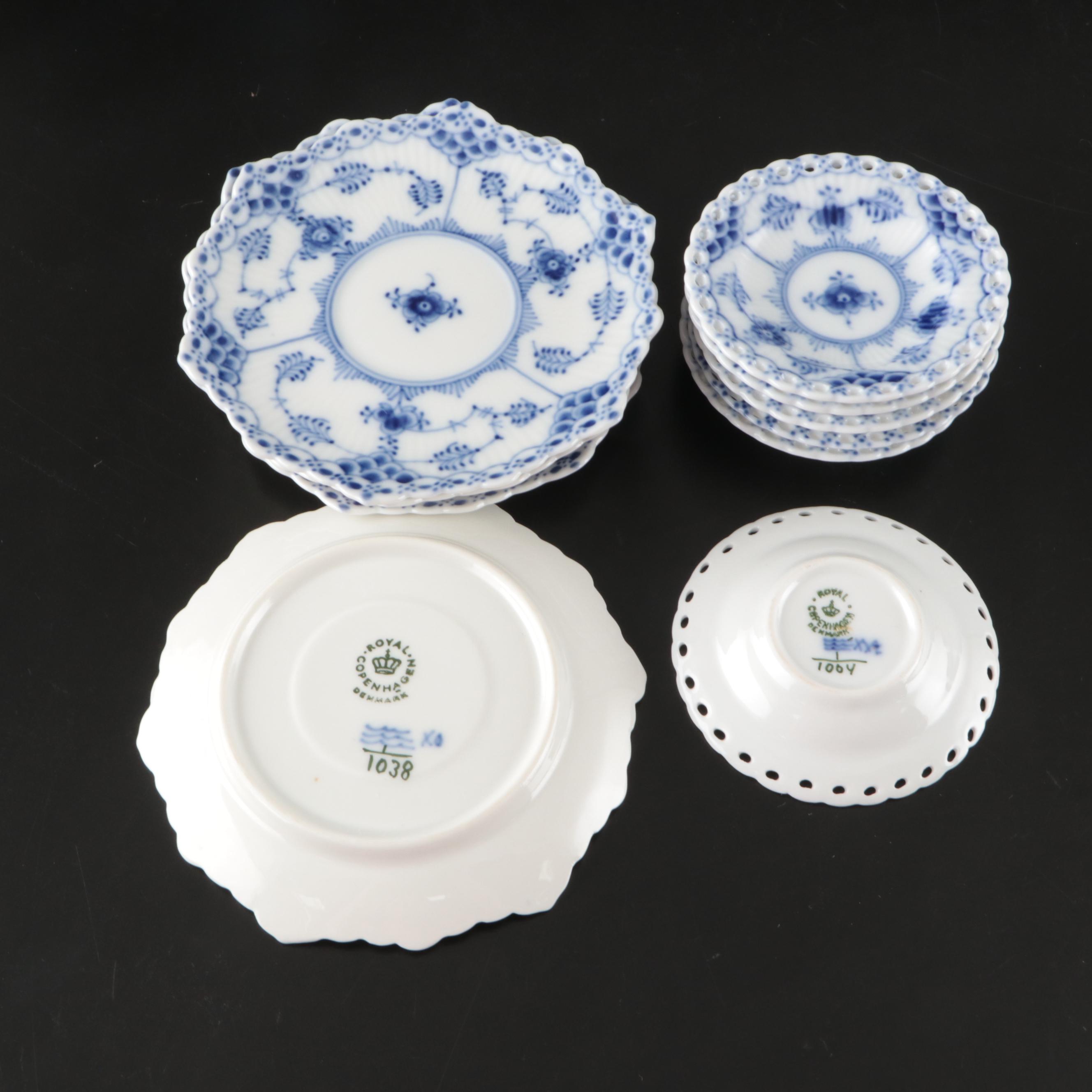 Royal Copenhagen Porcelain "Blue Flower" with "Fluted Lace" and Other Tableware