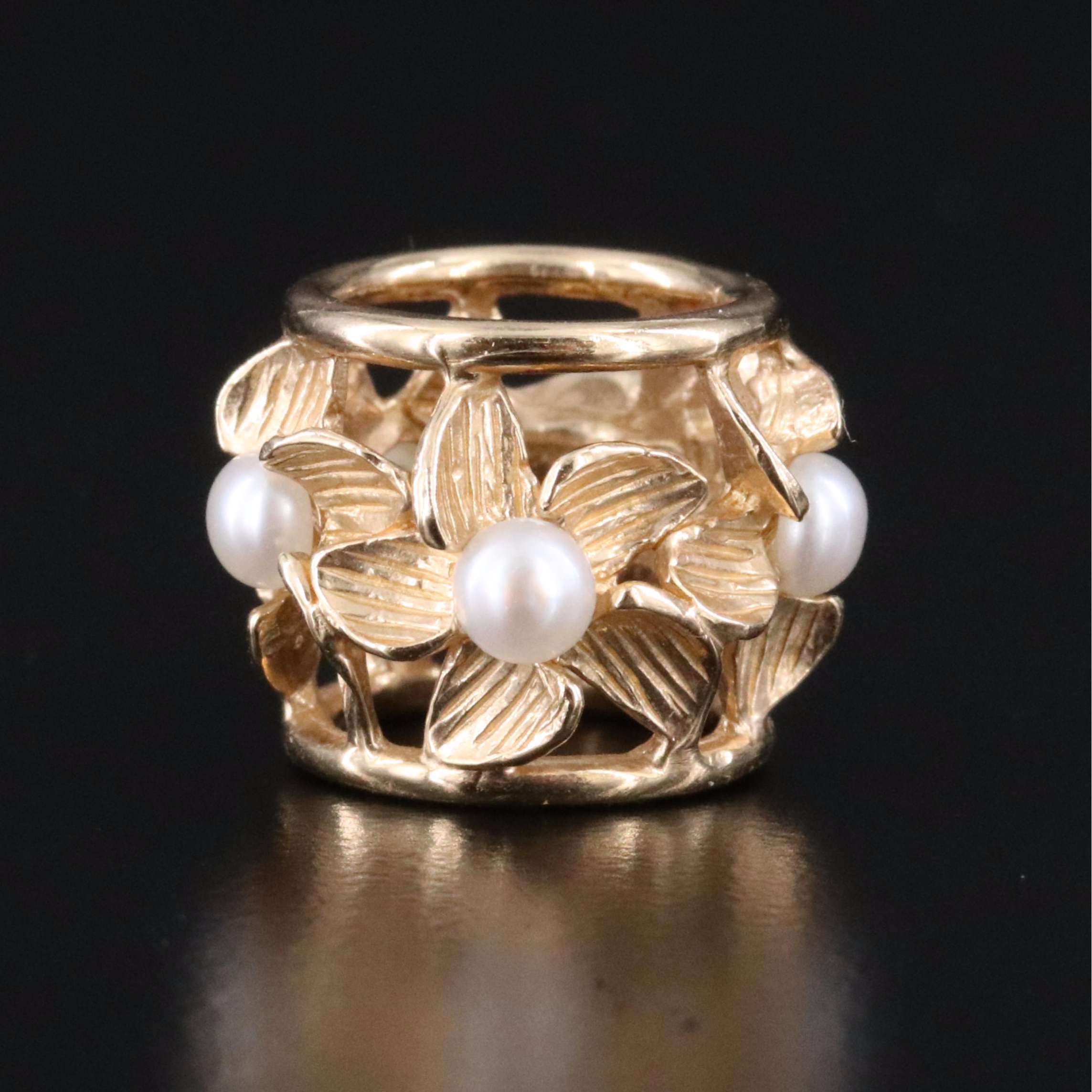 14K Pearl Plumeria Bead Pendant