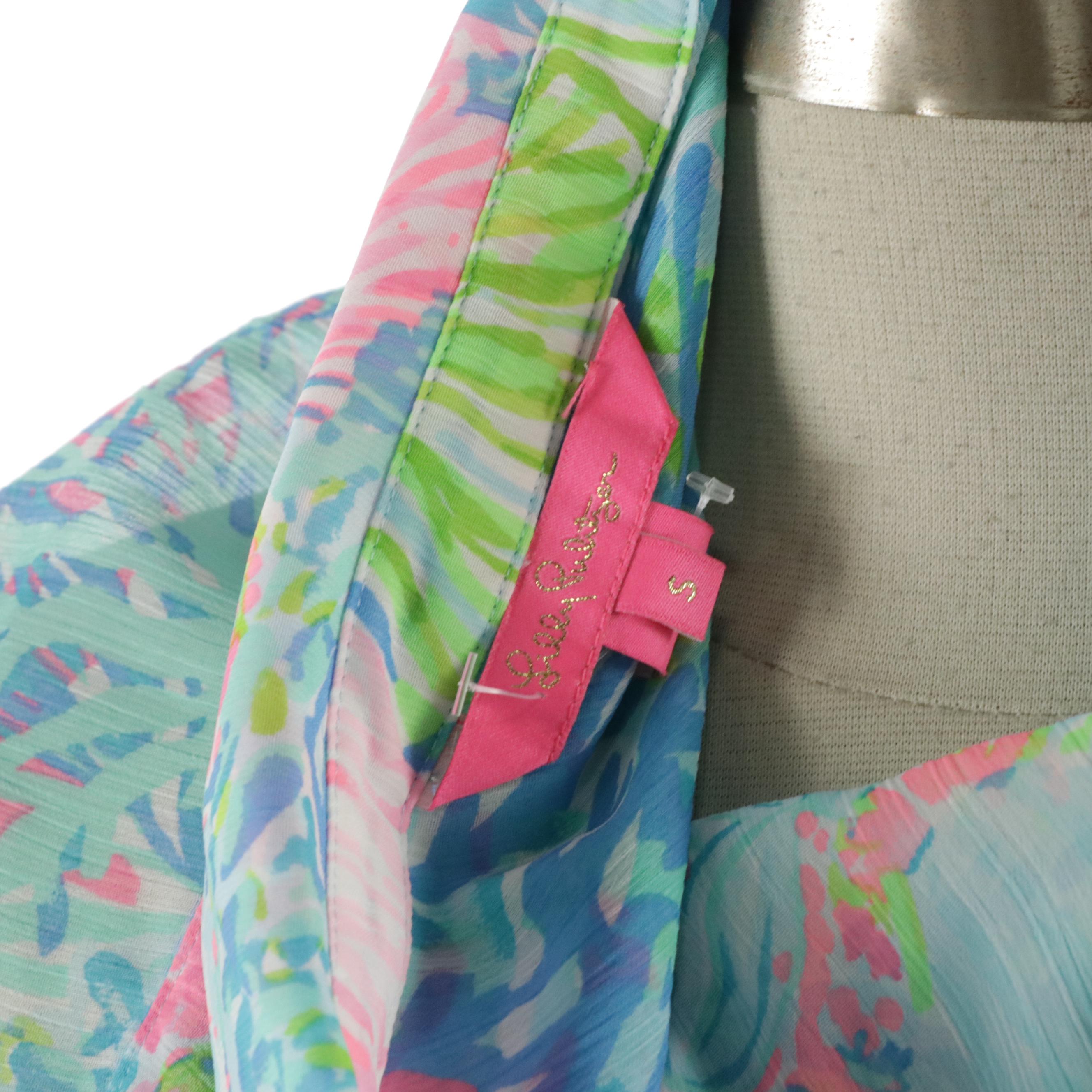 Lilly Pulitzer Floral Printed Sheer Polyester Maxi Shirt Dress