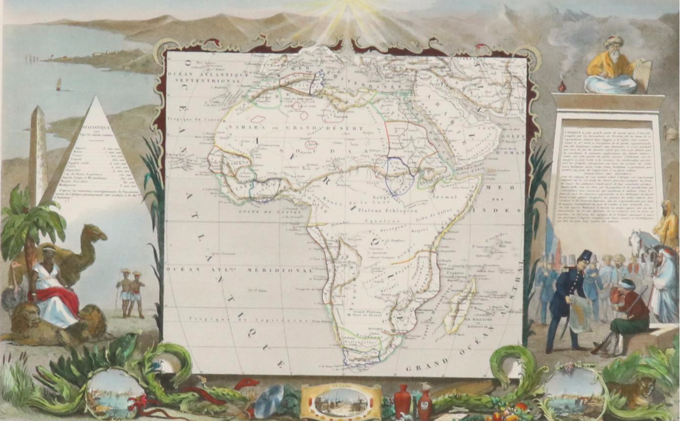 Hand-Painted Engraved Map "Afrique" After R. Bonheur and V. Levasseur, 1847