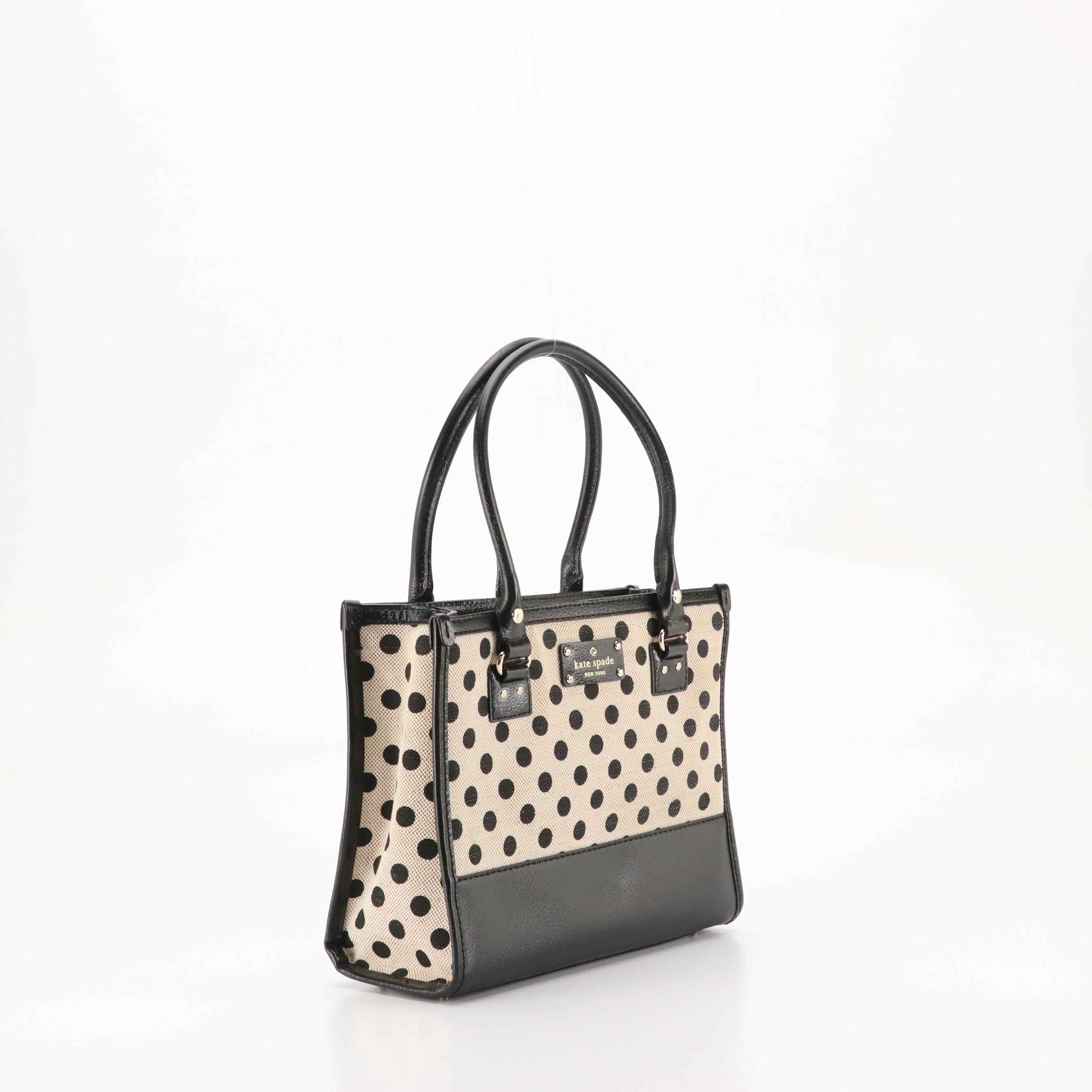 Kate Spade "Wellesley Quinn" Tote Bag in Polka Dot Canvas and Cinghiale Leather