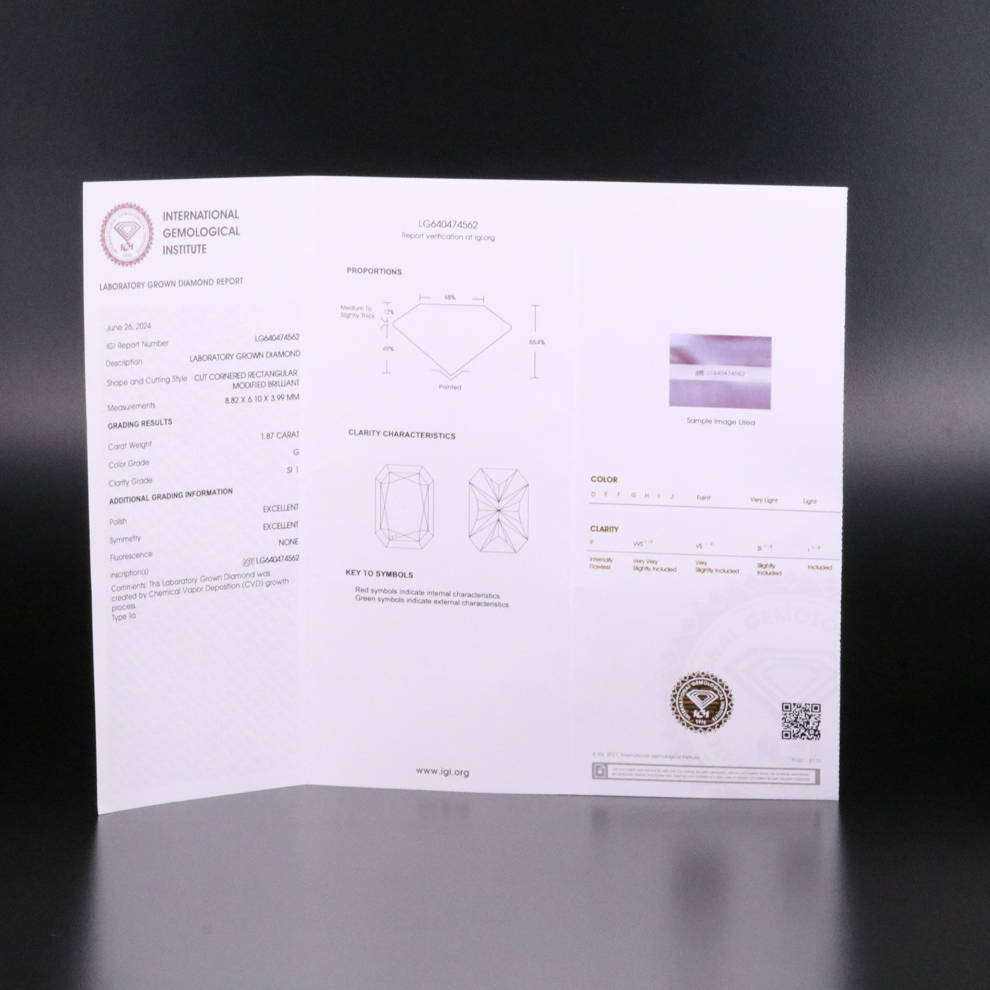 Loose 1.87 CT Lab Grown Diamond with IGI Report