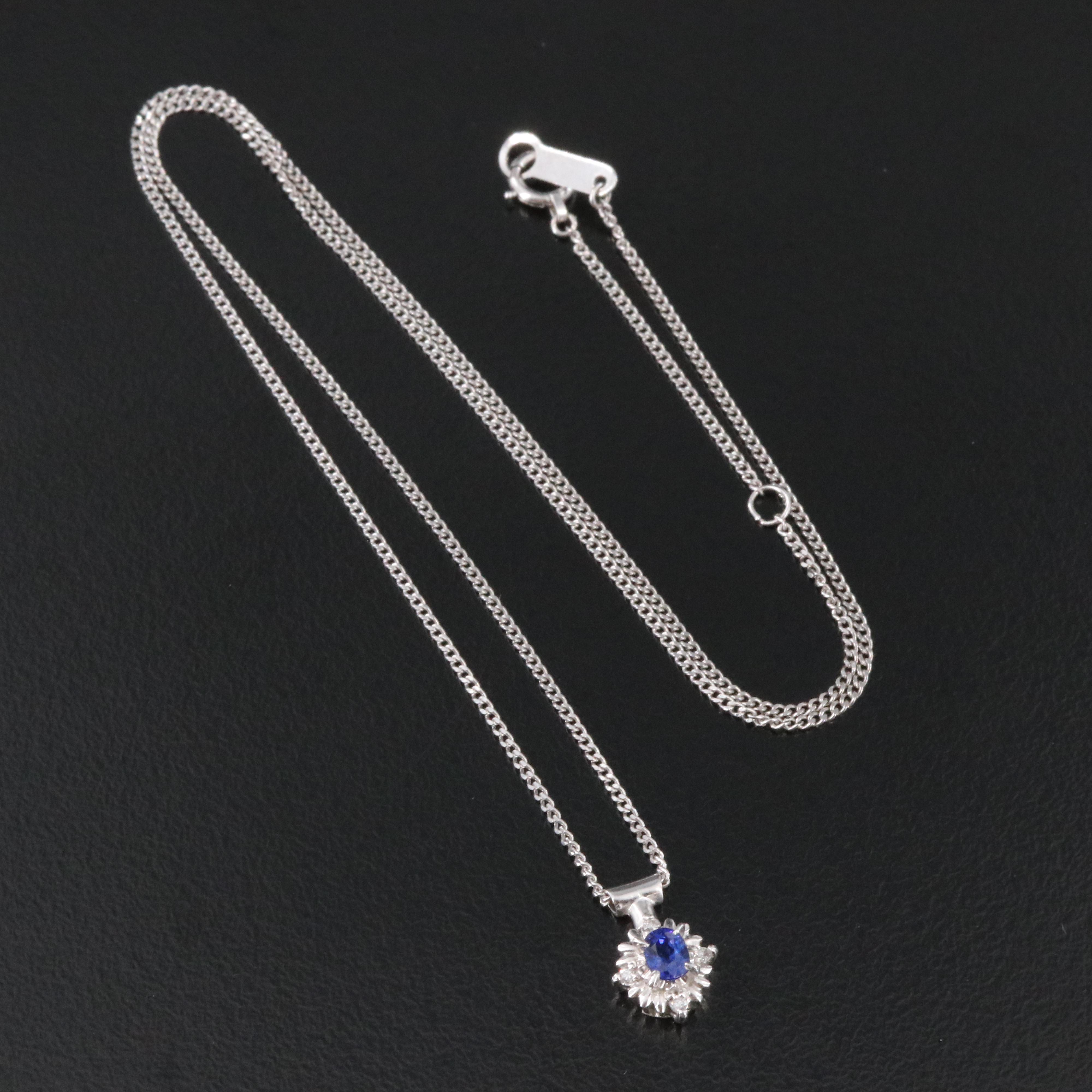 Platinum Sapphire and Diamond Pendant Necklace