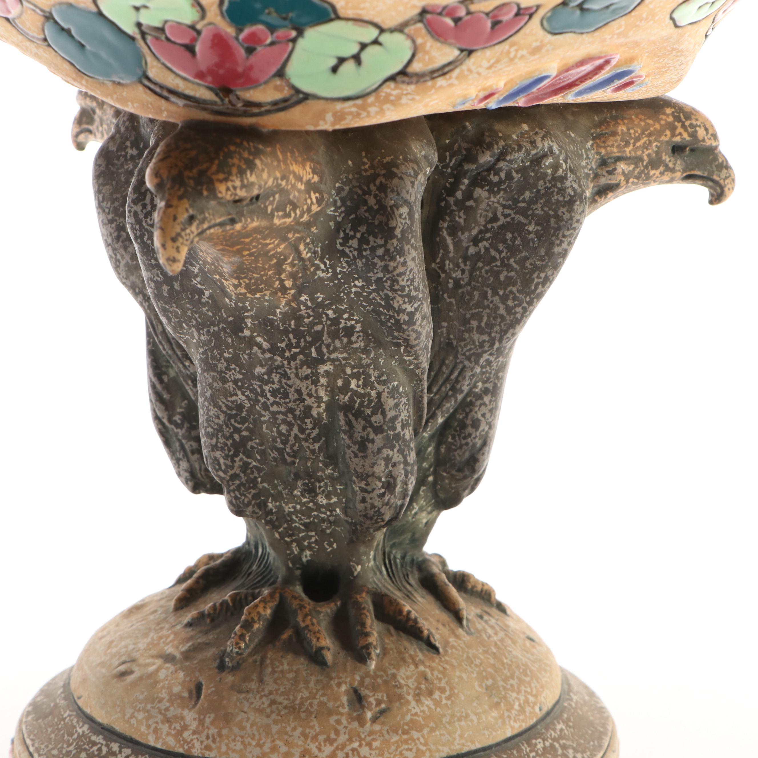 Amphora Polychrome Ceramic Compote with Eagle Pedestal