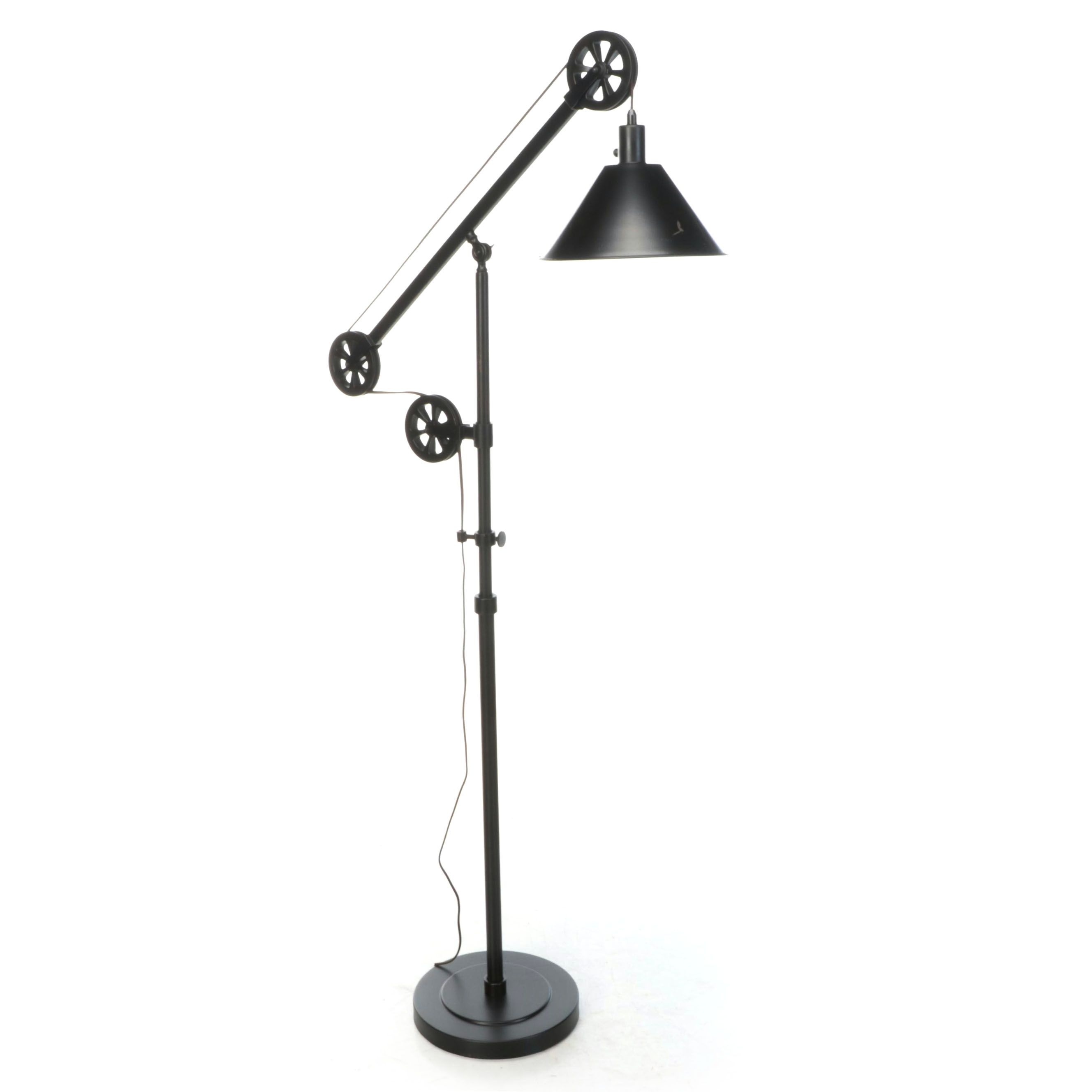 Industrial Pulley Style Adjustable Metal Floor Lamp