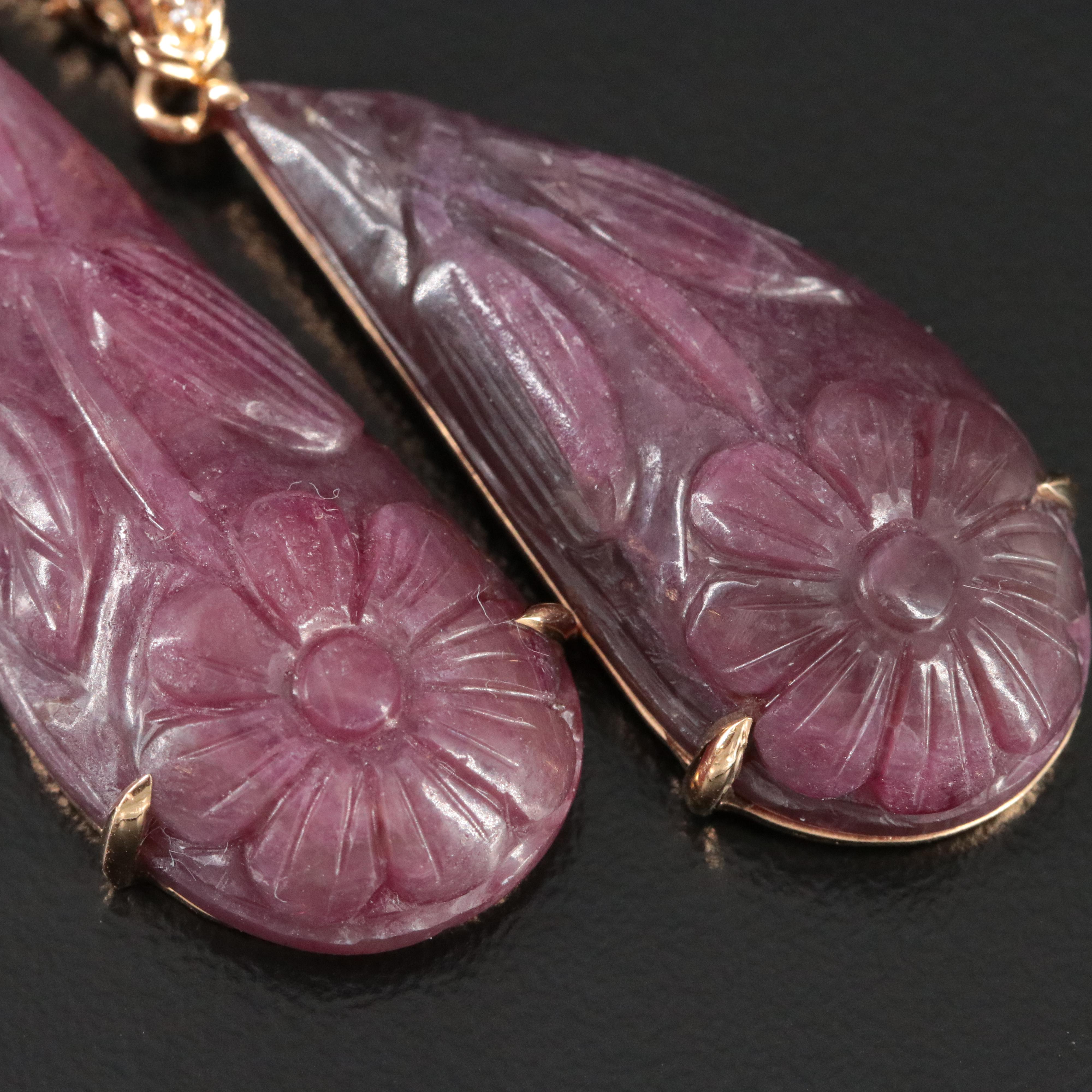 Chromia 18K Carved Ruby and Diamond Earrings