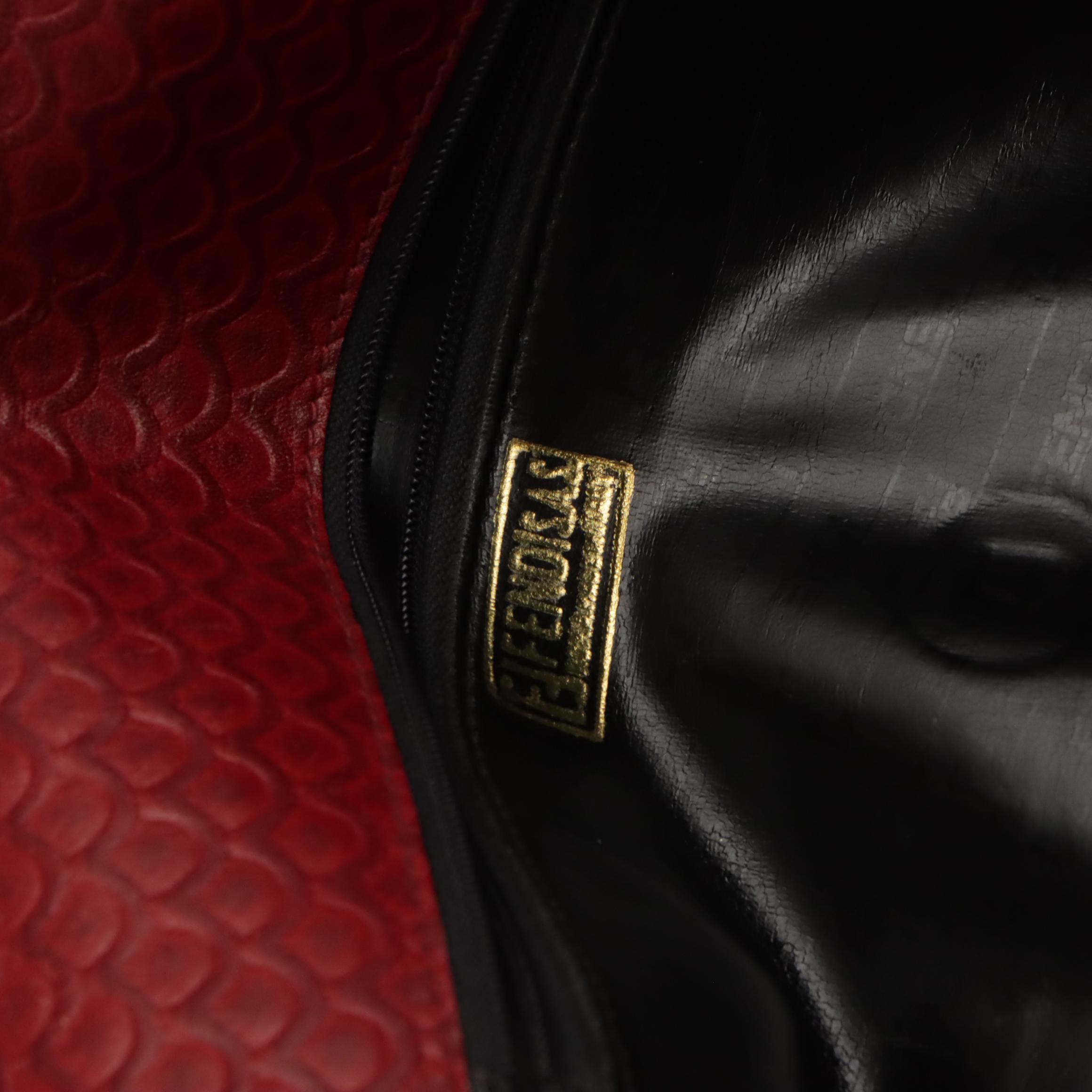 Fendi Vintage Large Envelope Flap Clutch in Red Scallop Embossed Leather