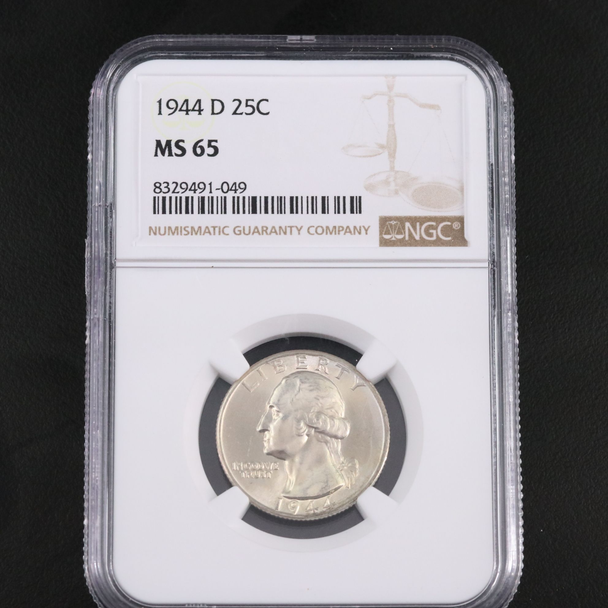 NGC Graded MS65 1944-D George Washington Silver Quarter