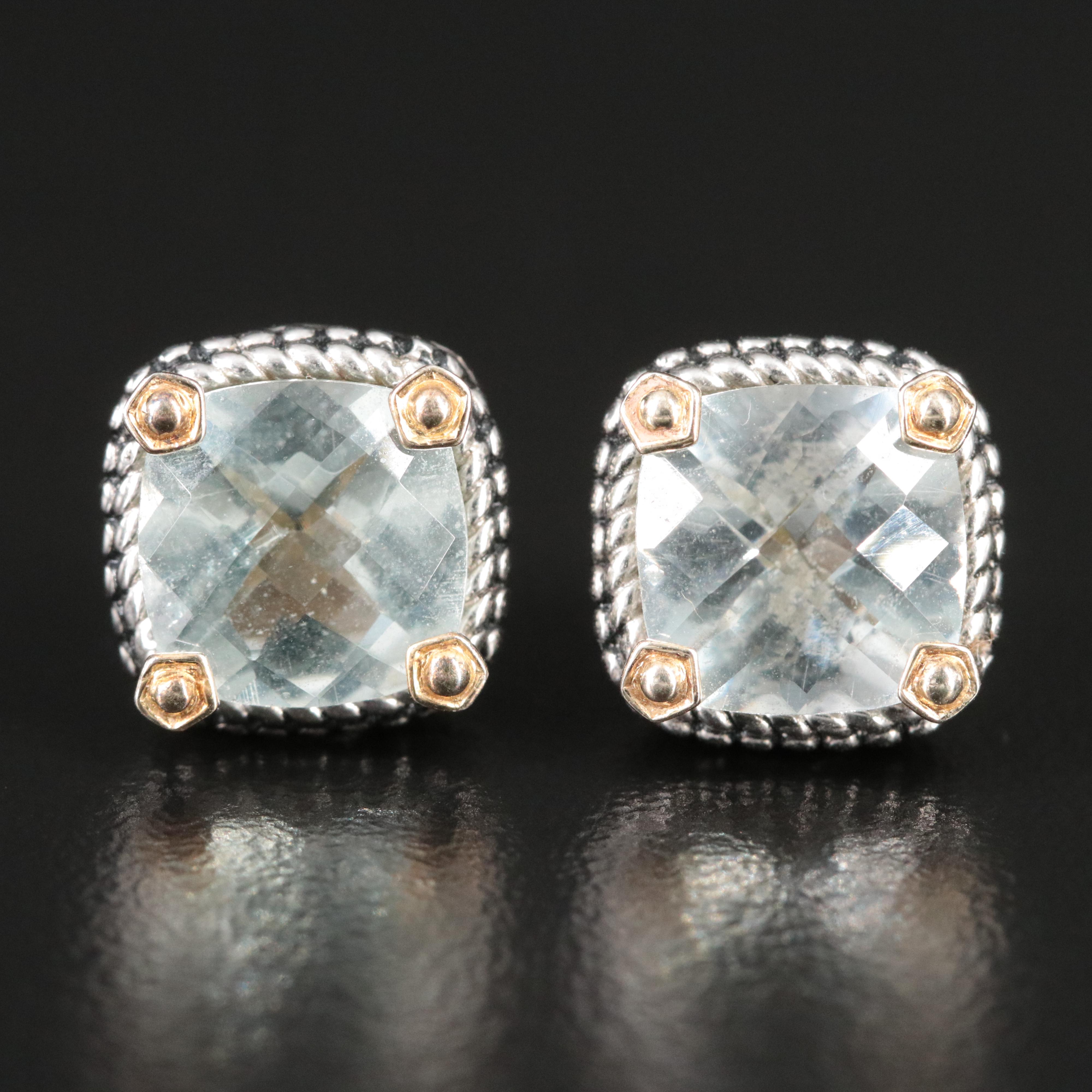 Sterling Prasiolite Earrings with 14K Accents