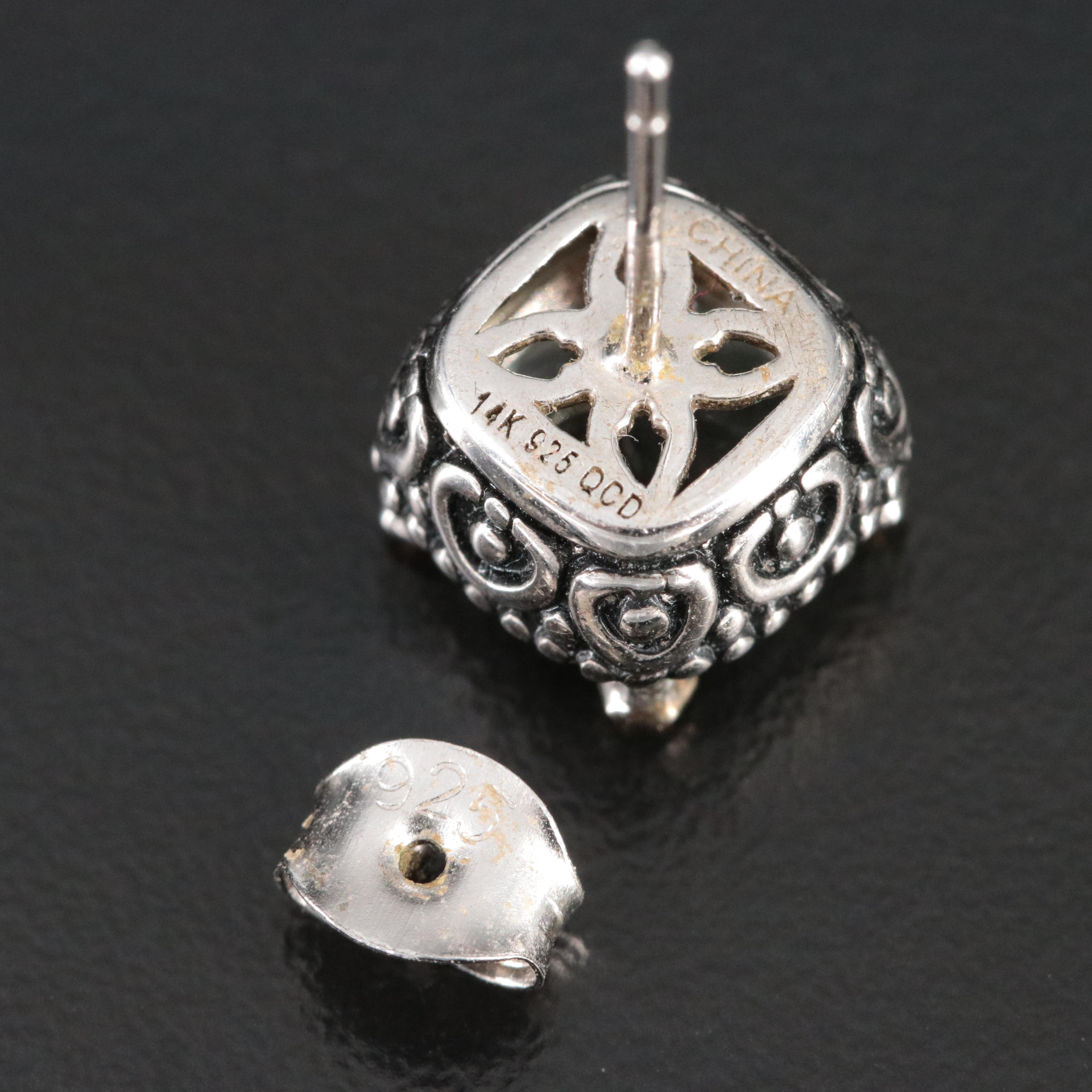 Sterling Prasiolite Earrings with 14K Accents