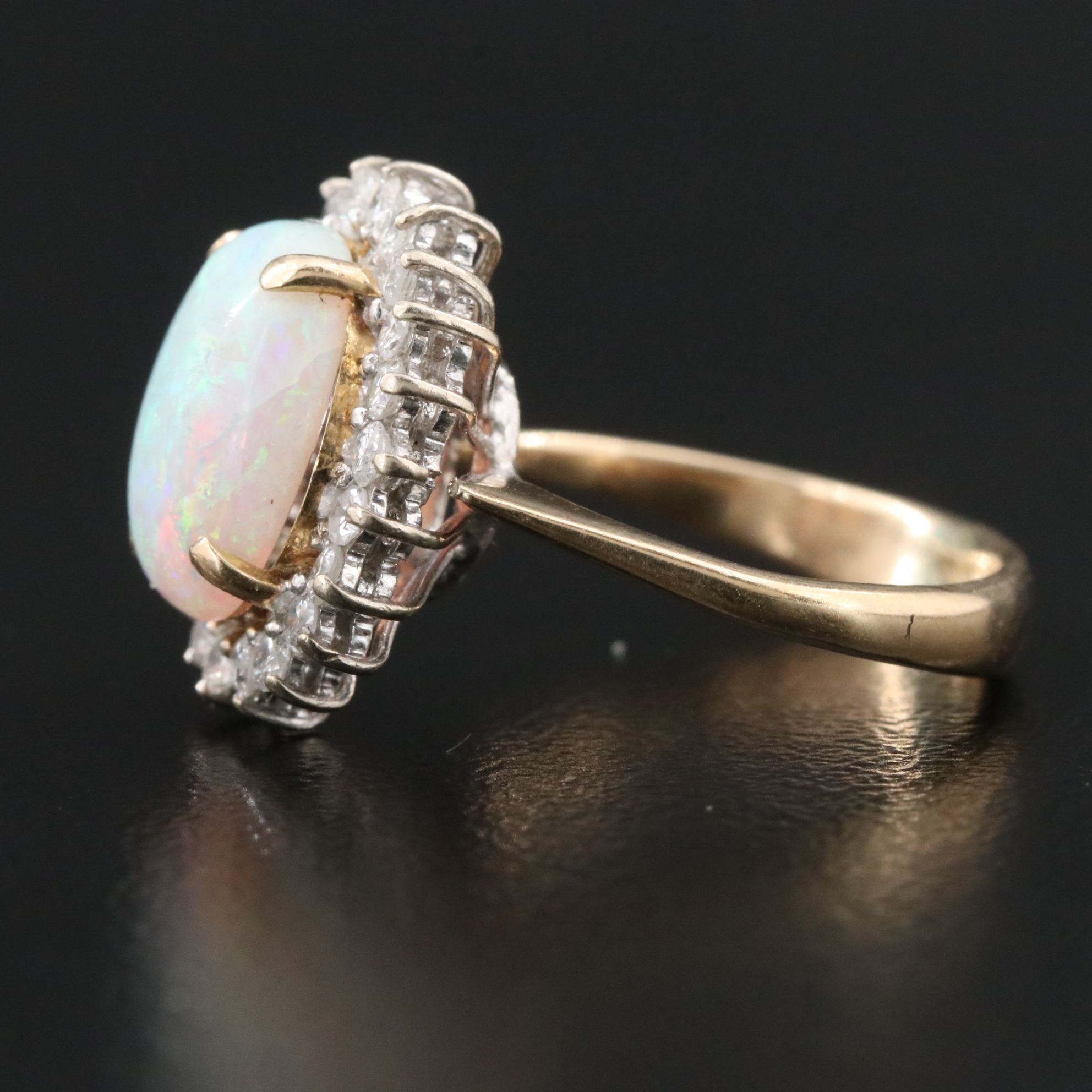 14K Opal and CTW Diamond Halo Ring