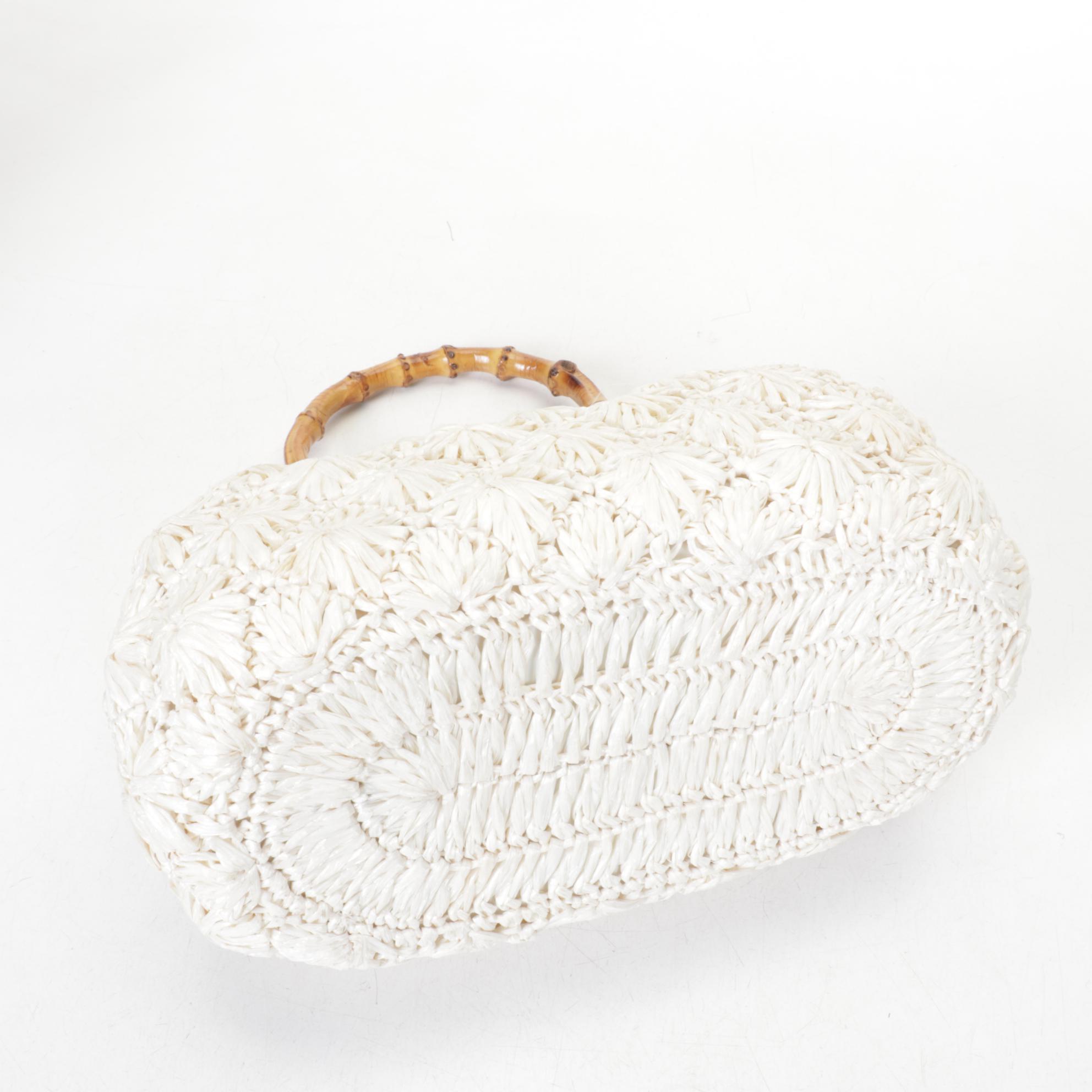 Corliss and Simon Woven Raffia Purses with Bamboo Handles and Crochet Handbag