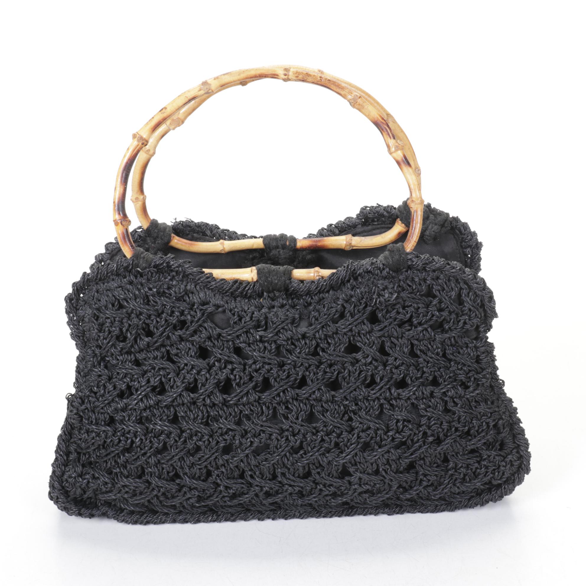 Corliss and Simon Woven Raffia Purses with Bamboo Handles and Crochet Handbag