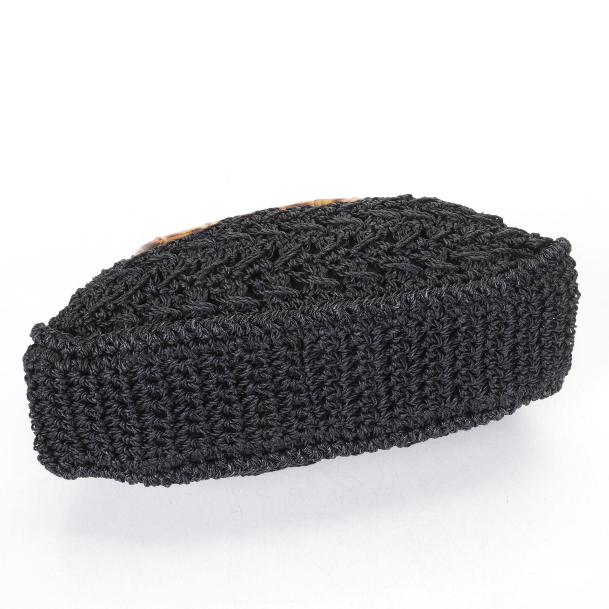 Corliss and Simon Woven Raffia Purses with Bamboo Handles and Crochet Handbag