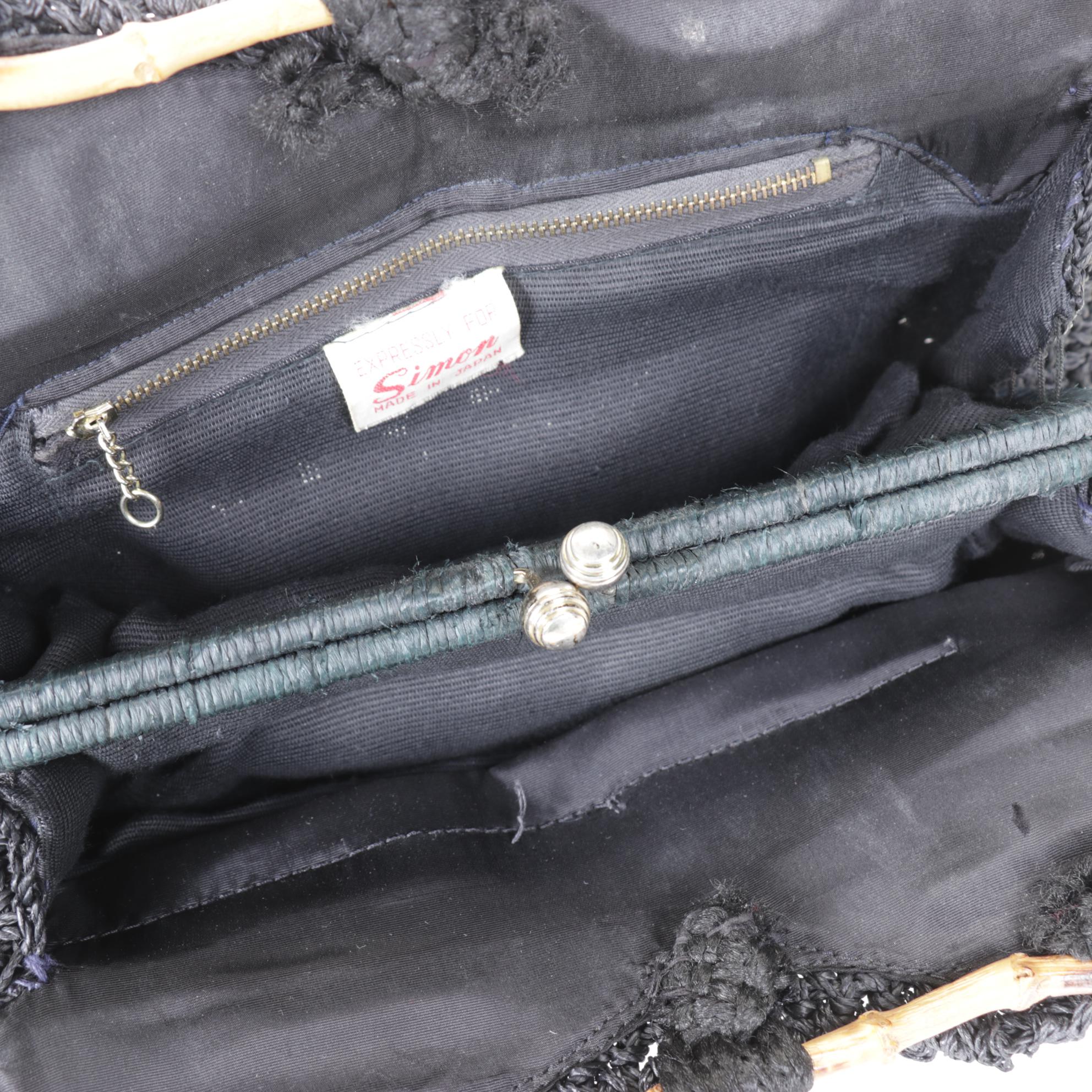 Corliss and Simon Woven Raffia Purses with Bamboo Handles and Crochet Handbag