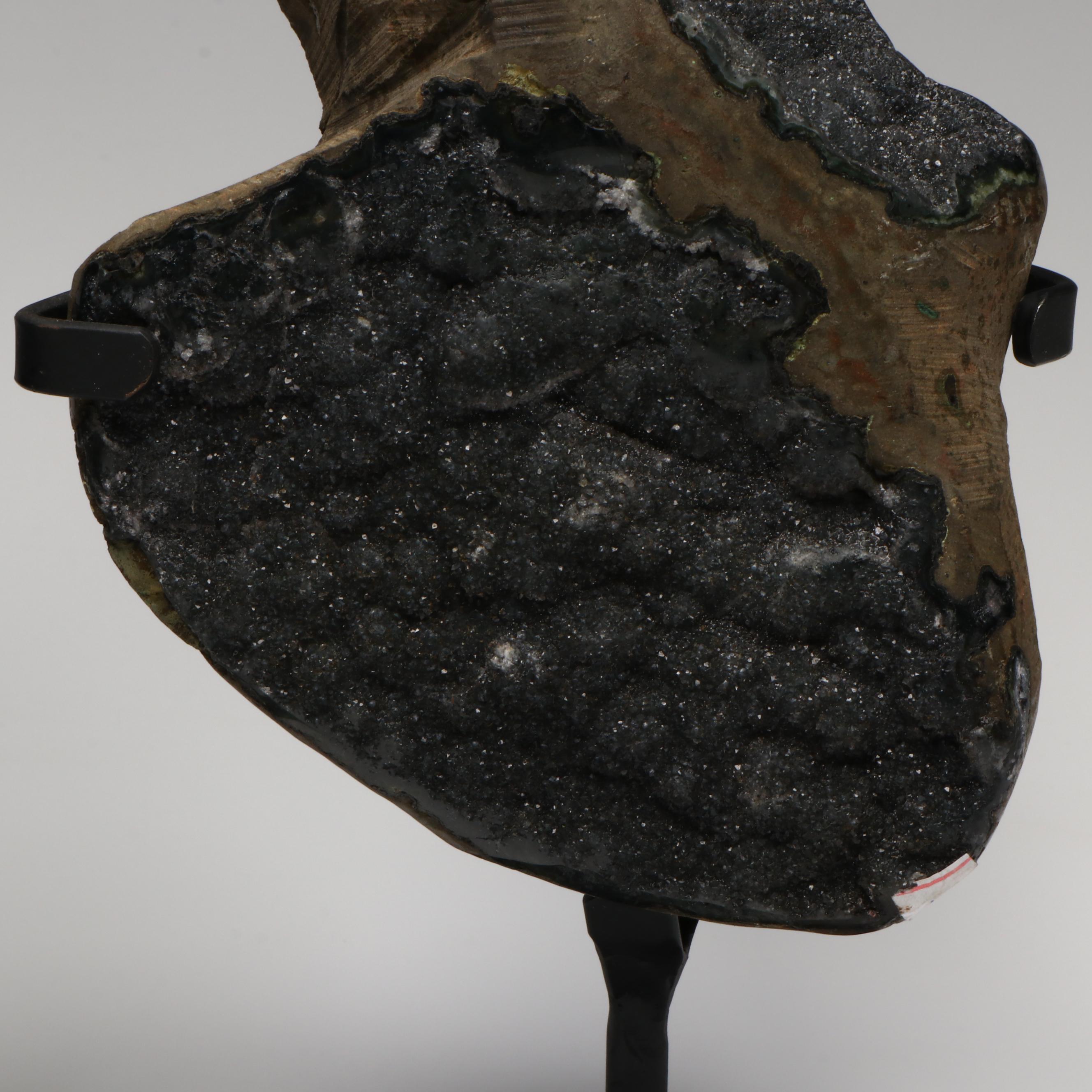 Large Black Amethyst Druzy Geode and Schorl Black Tourmaline Specimens