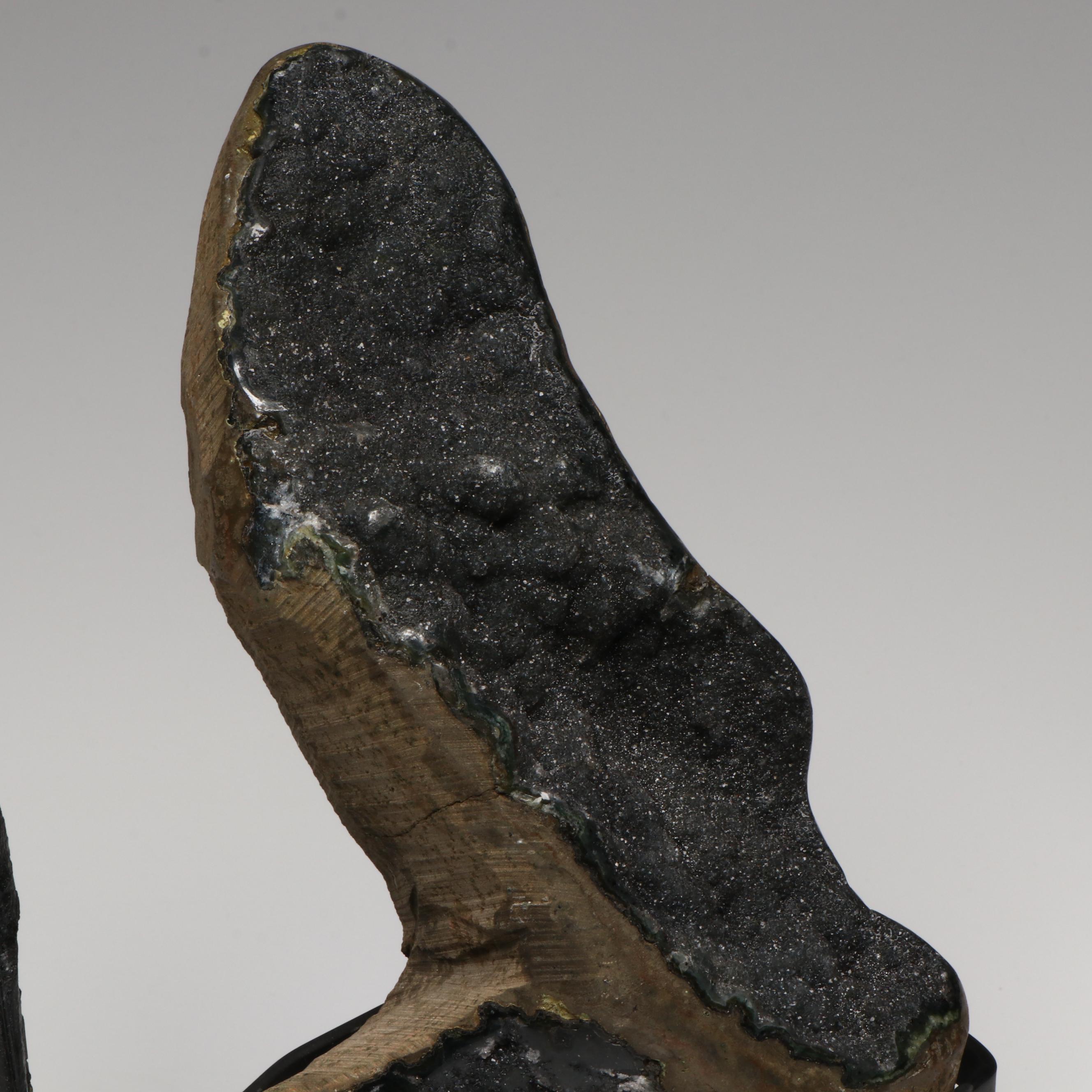 Large Black Amethyst Druzy Geode and Schorl Black Tourmaline Specimens